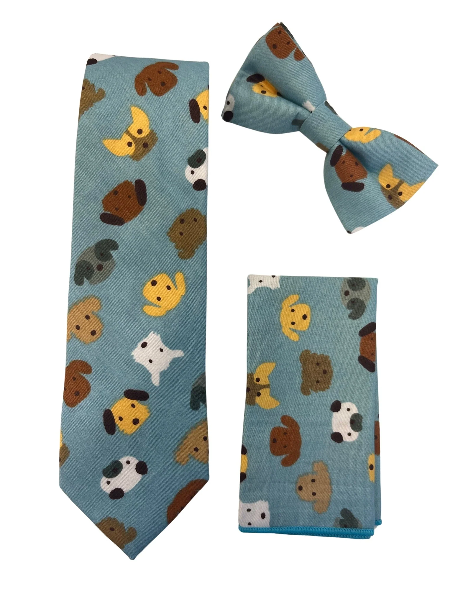 Medium denim blue tie with cute dog puppy design - Image 6