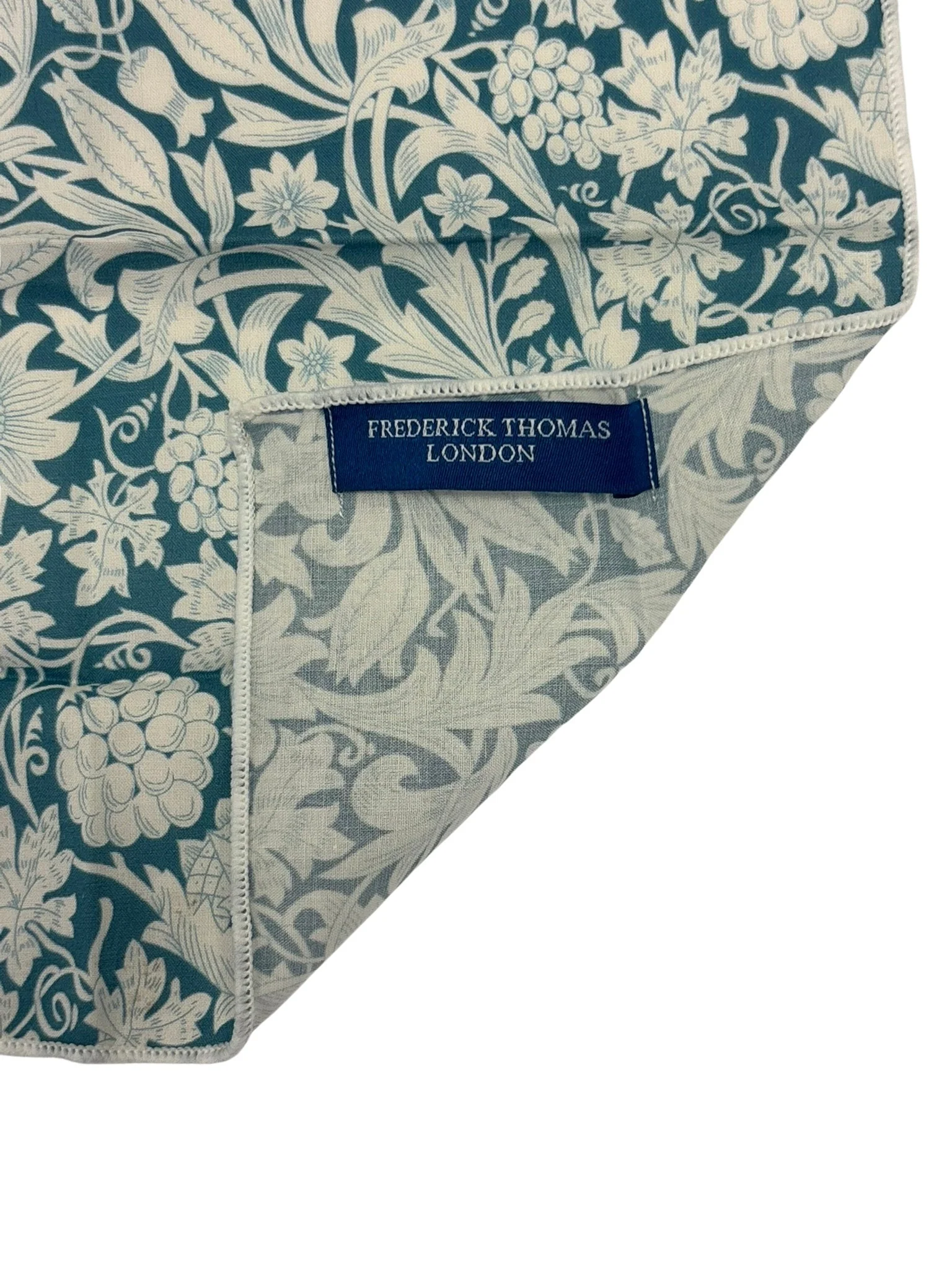 medium duck egg blue damask style floral cotton pocket square - Image 3