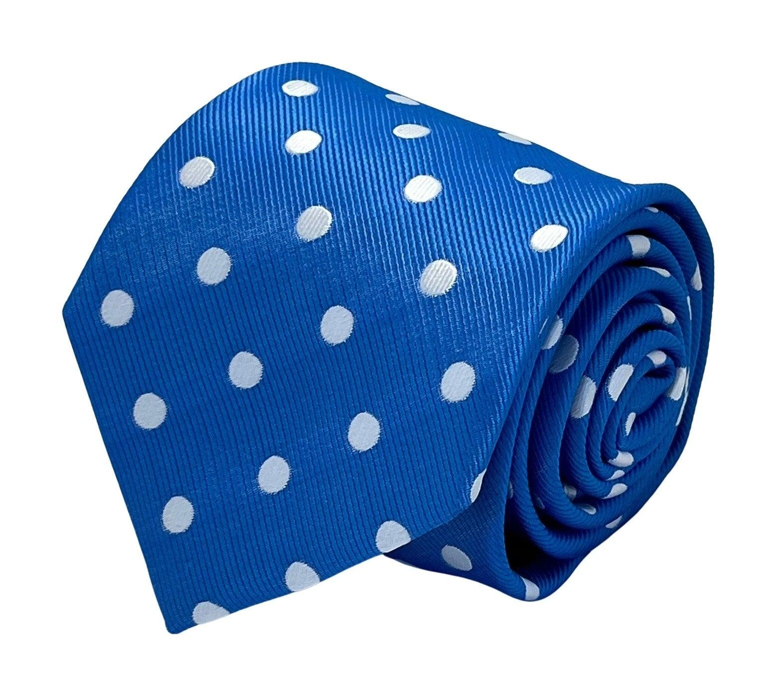 Medium electric blue tie with white polka spots - Image 6