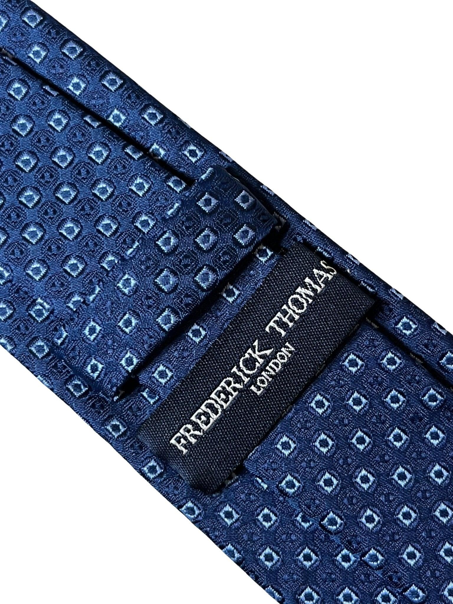 dark blue navy tie with square spotted design - Image 4