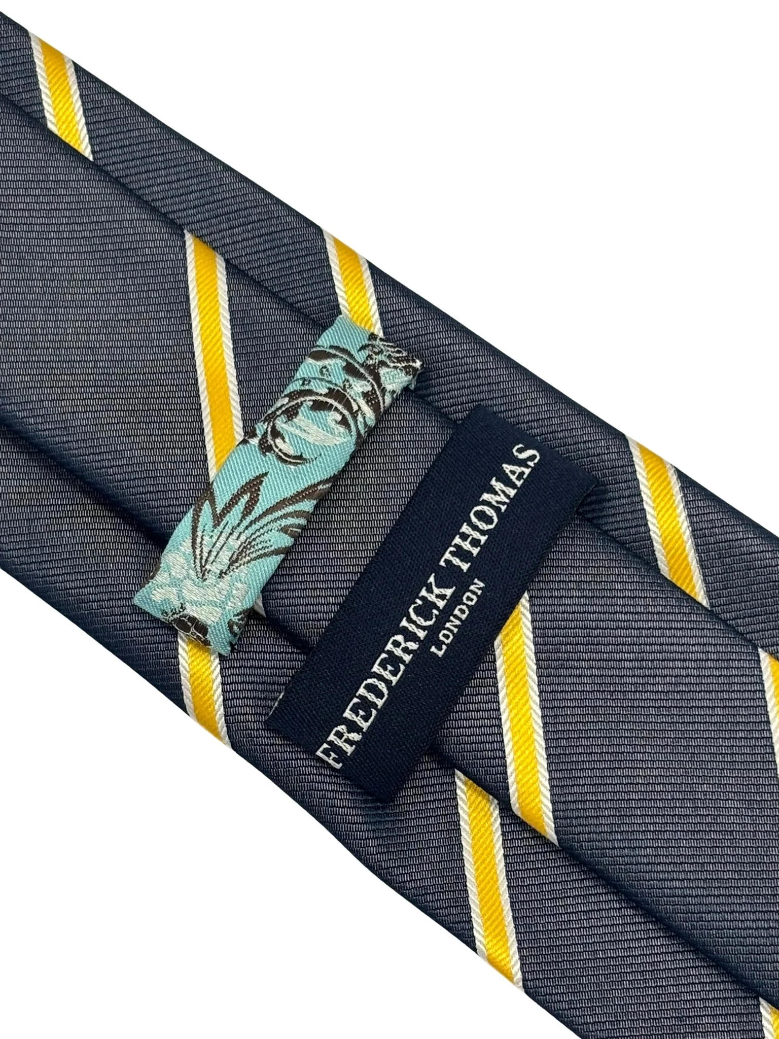 midnight grey blue tie with yellow and fine white club stripe - Image 4