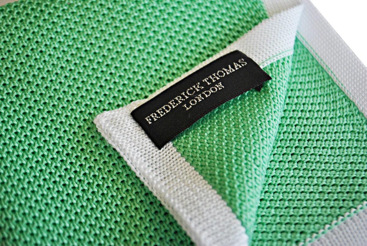 mint green knitted pocket square with white edging - Image 4