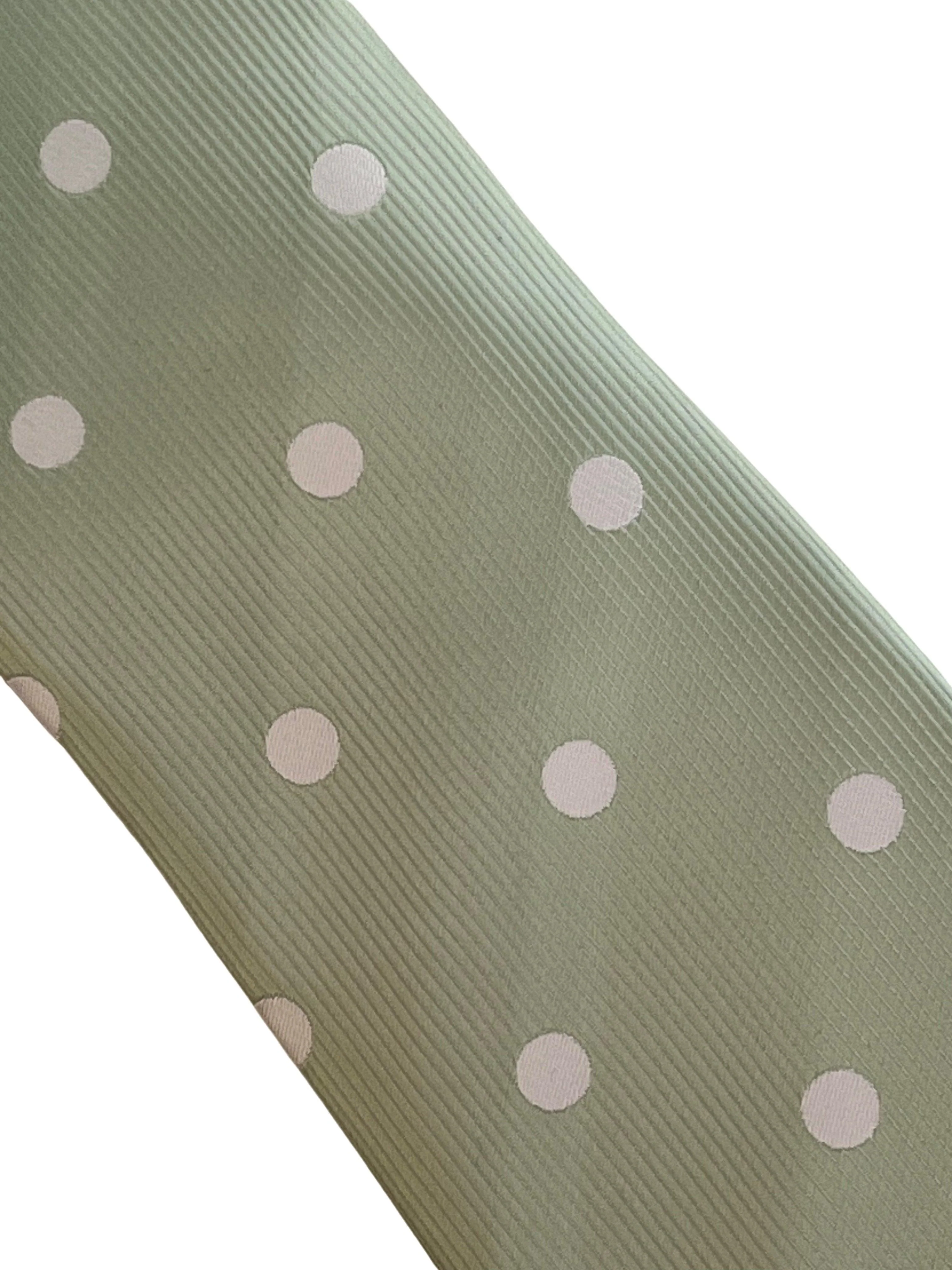 Mint, pale, light, pastel, spring, pistachio green  with white polka spots classic tie - Image 2