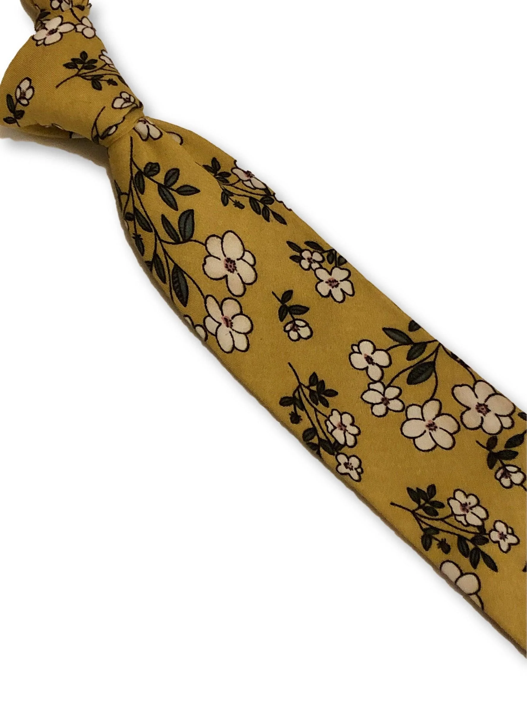 mustard gold with floral design cotton tie - Image 3