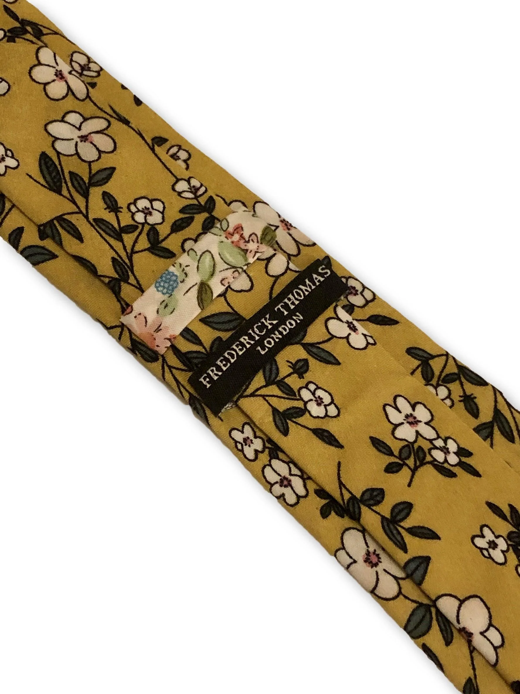 mustard gold with floral design cotton tie - Image 4