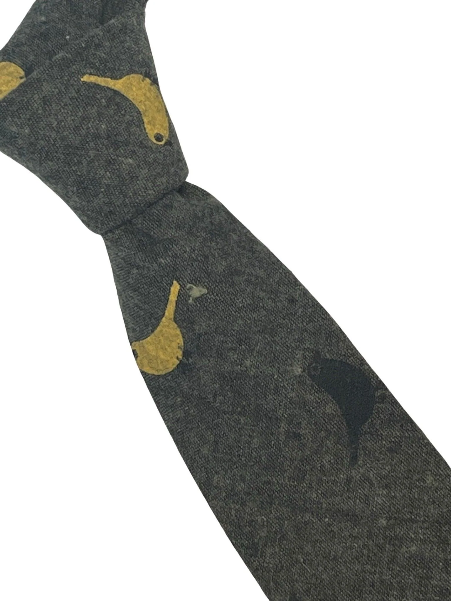 mustard khaki brown tie with bird design - Image 2