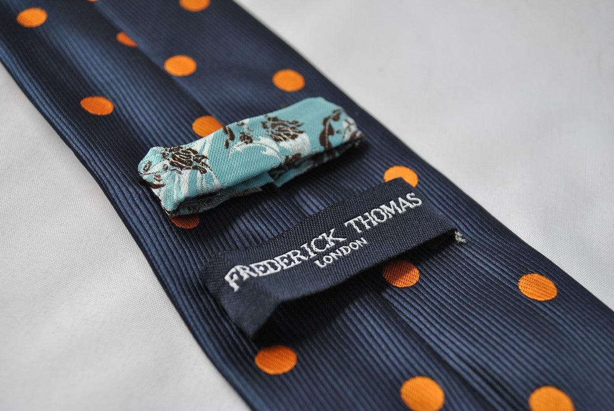 navy tie with orange polka spots - Image 3