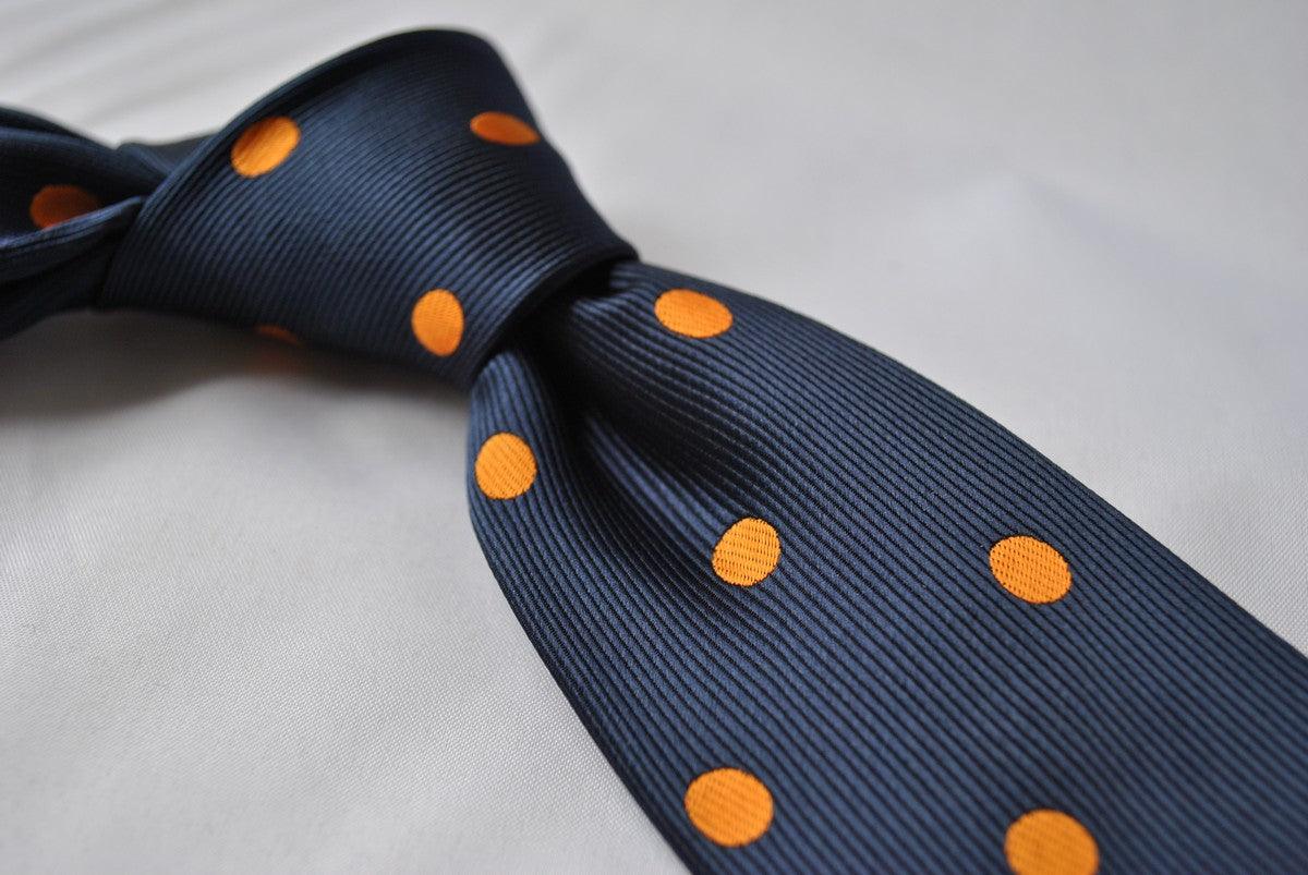 navy tie with orange polka spots - Image 4