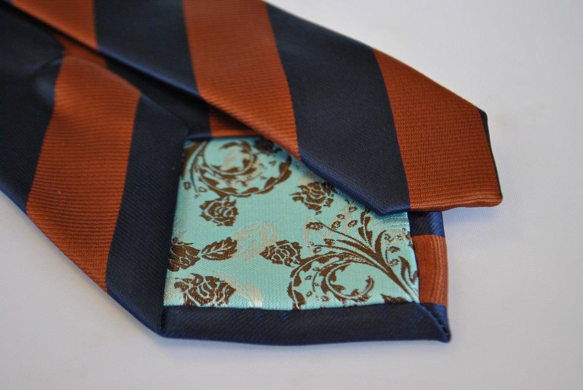 navy blue and brown barber striped tie - Image 3
