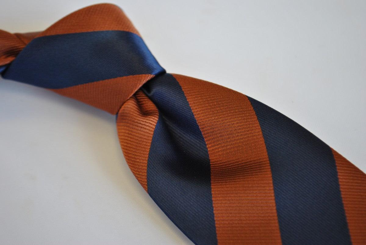 navy blue and brown barber striped tie - Image 4