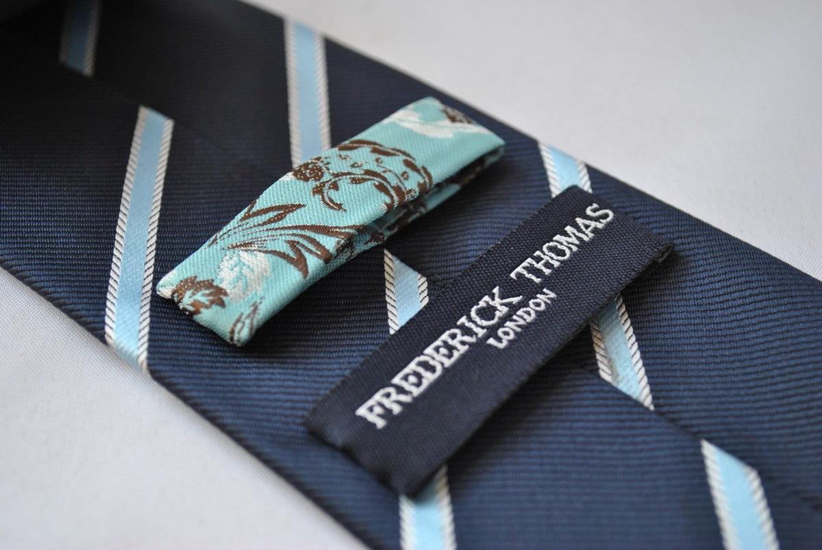 navy blue and light blue ribbon stripe tie - Image 2