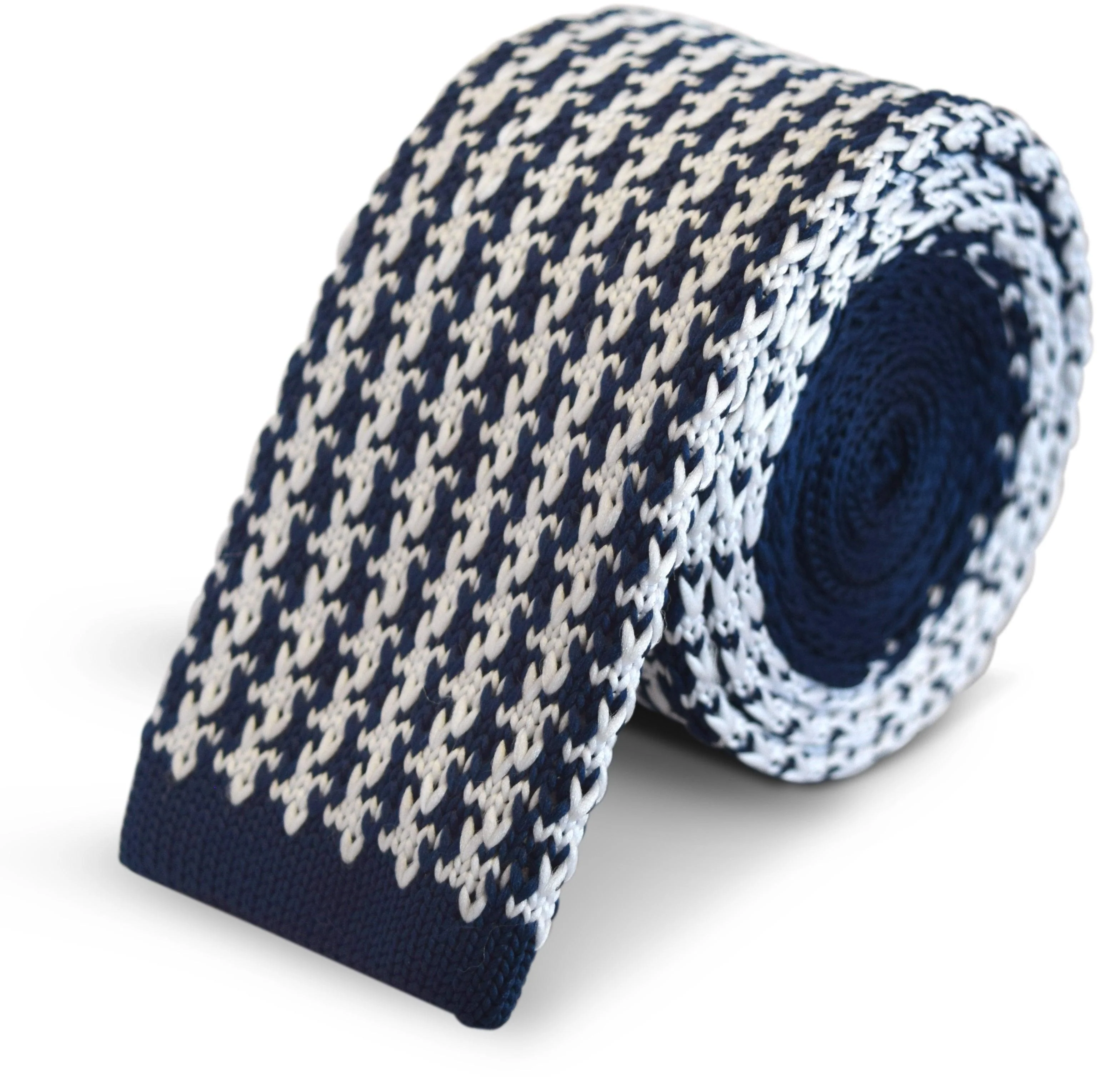 navy blue and white dogstooth knitted tie - Image 2