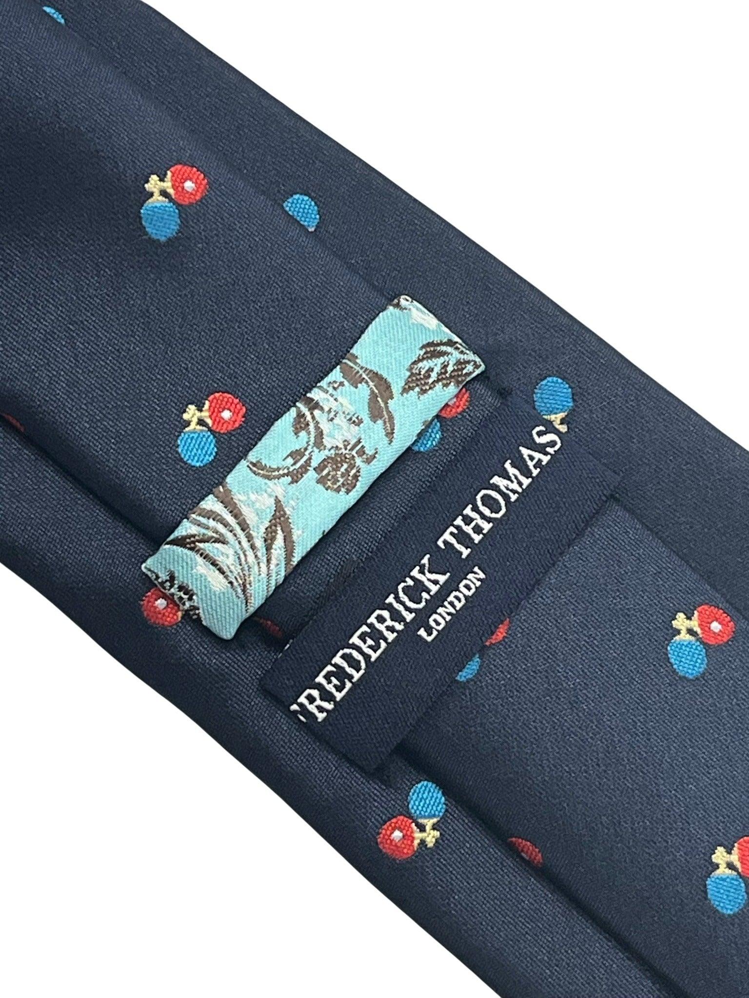 Navy blue  classic tie with ping pong, table tennis bat design - Image 3