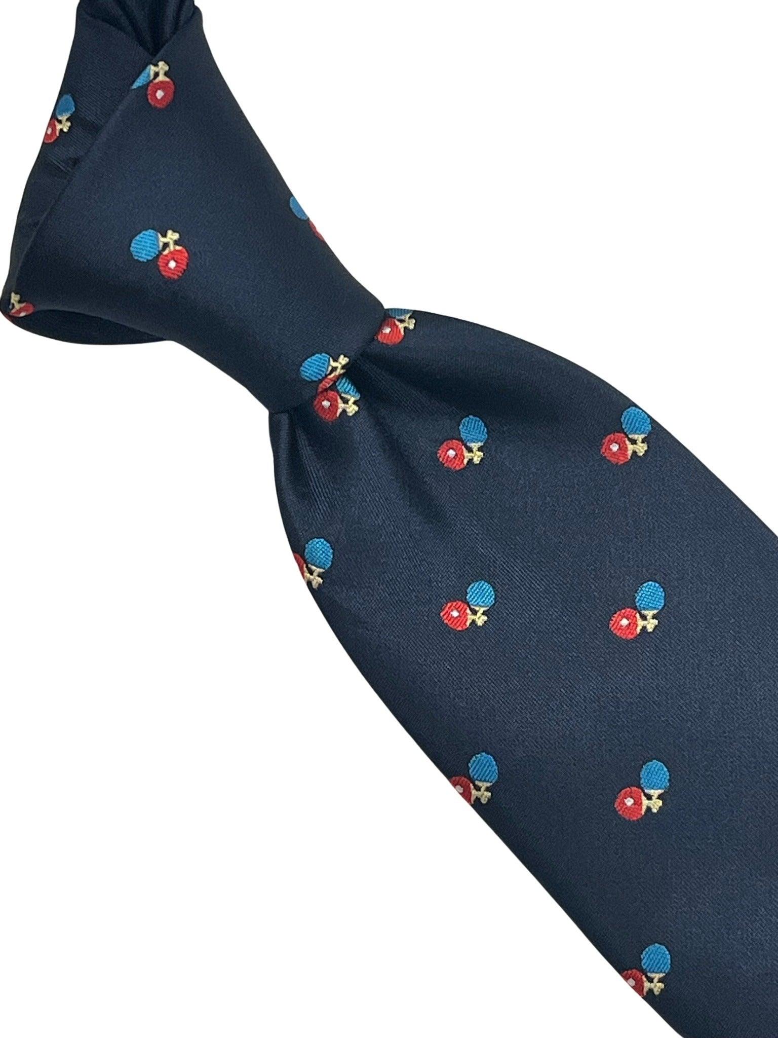 Navy blue  classic tie with ping pong, table tennis bat design - Image 4