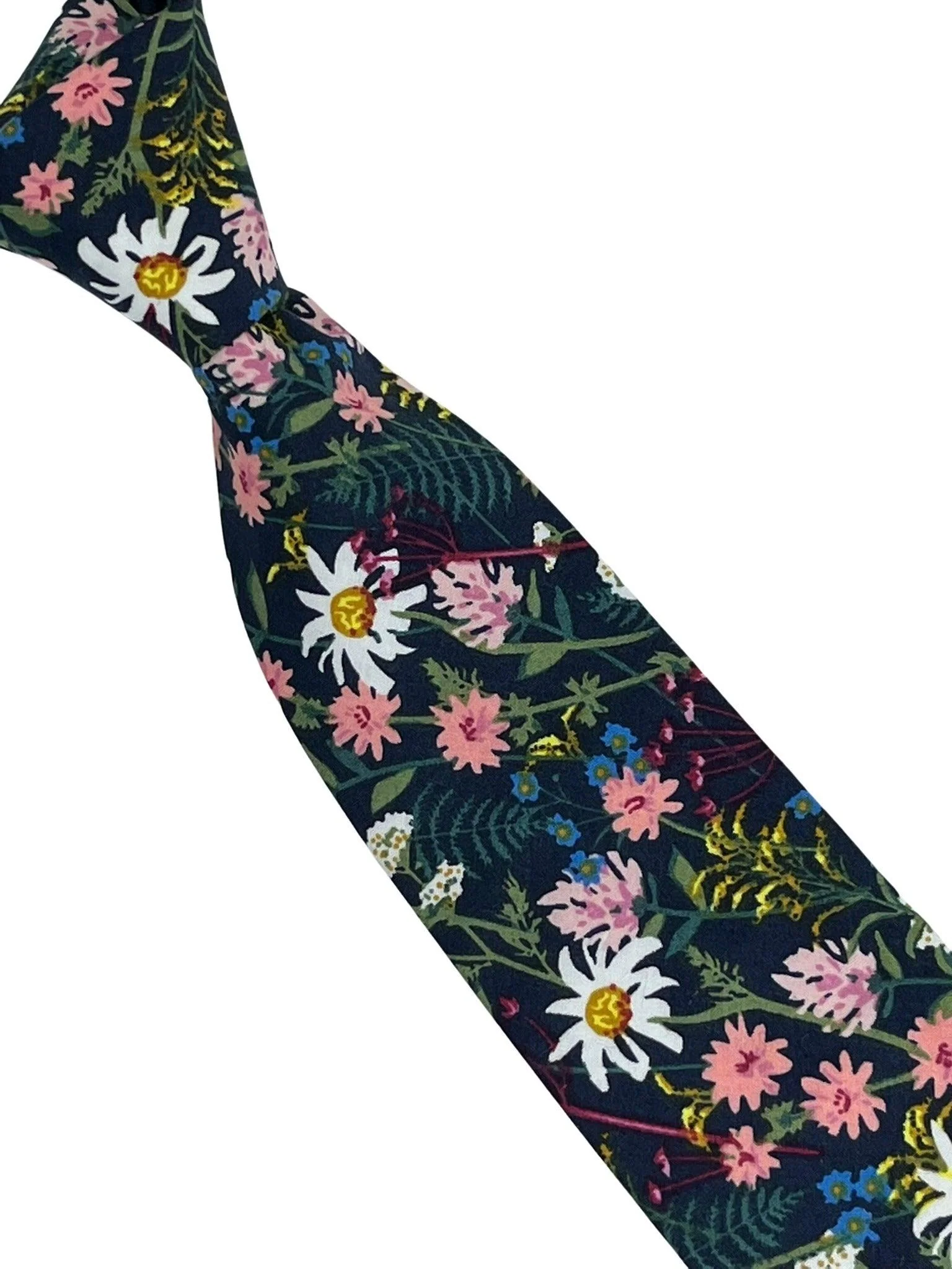 navy blue cotton tie with wild English flower garden floral design - Image 5
