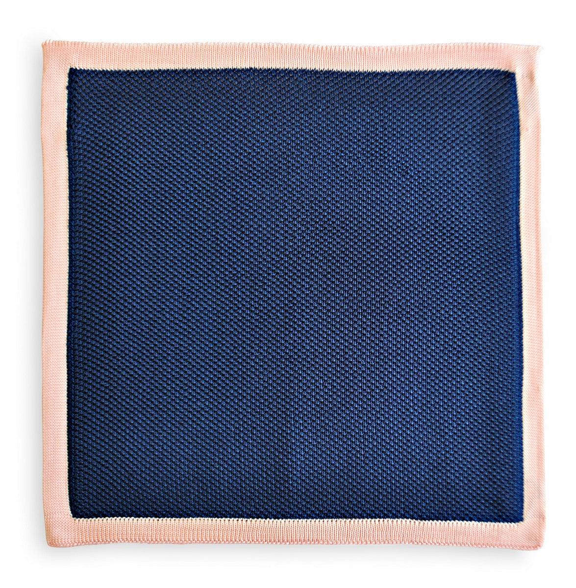 navy blue knitted pocket square with powder pink edging - Image 2