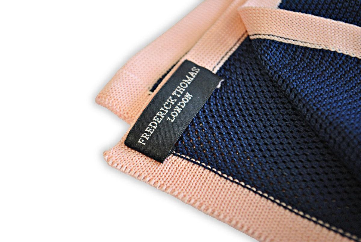 navy blue knitted pocket square with powder pink edging - Image 3