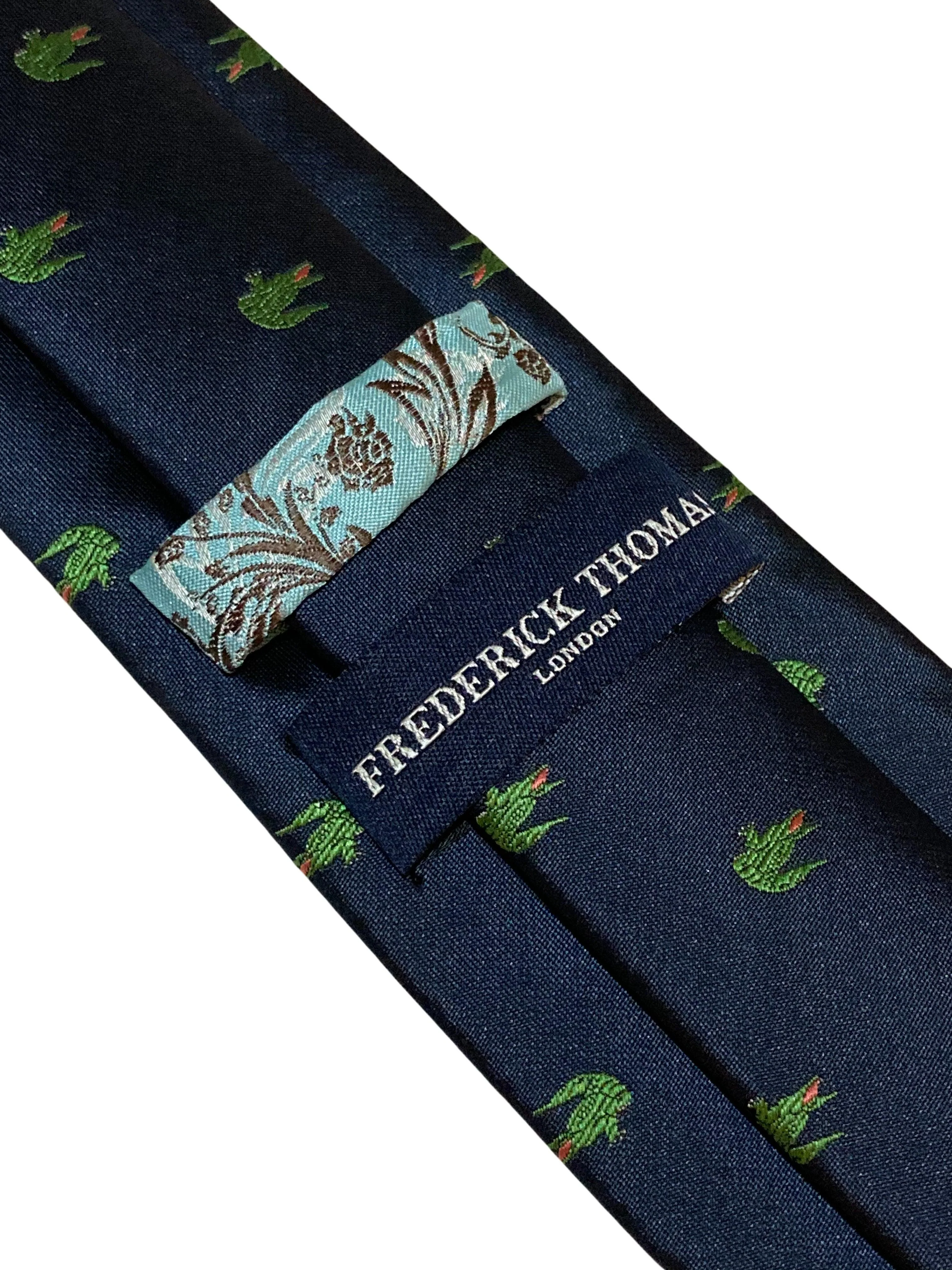 navy blue tie with alligator crocodile swamp embroidered design - Image 4