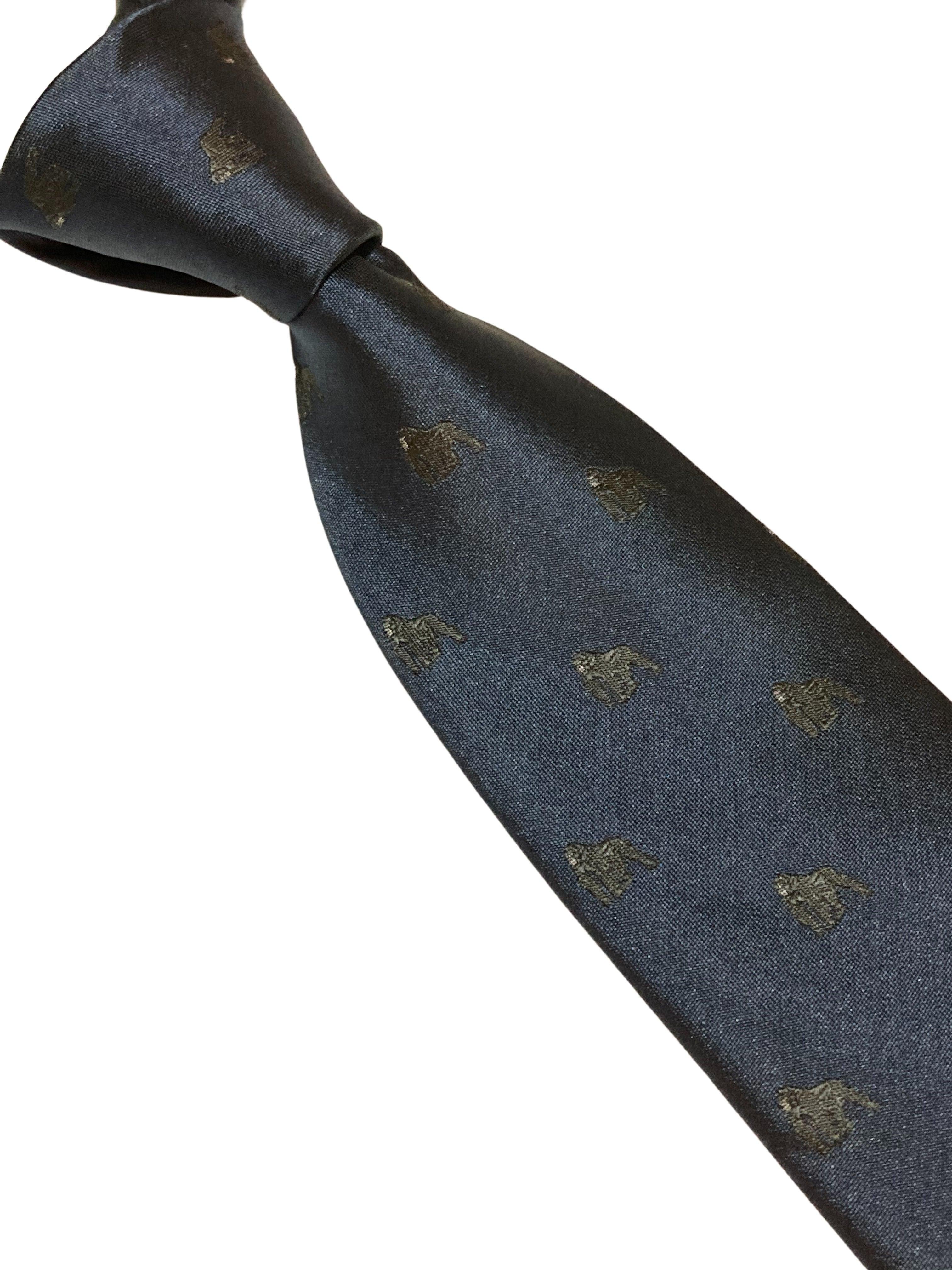 navy blue tie with black gorilla embroidered design - Image 4