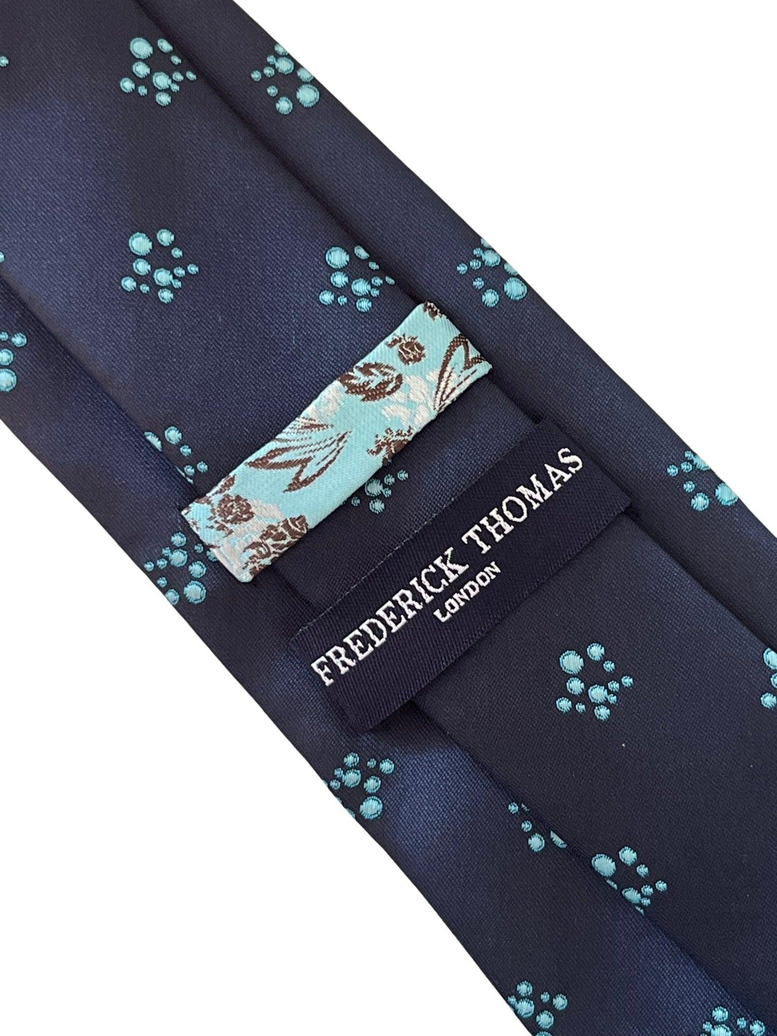 navy blue tie with blue bubbles design - Image 3