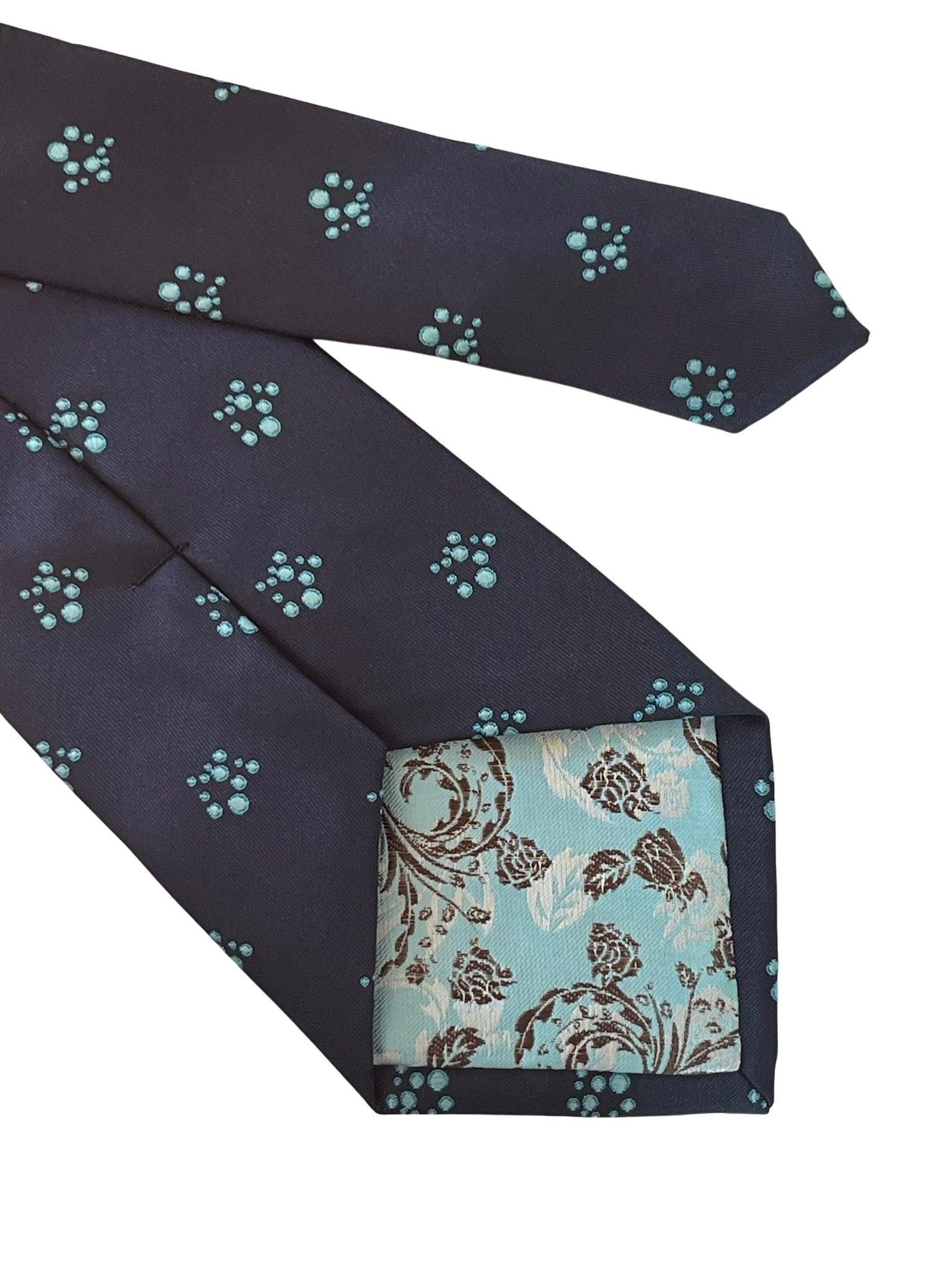 navy blue tie with blue bubbles design - Image 4