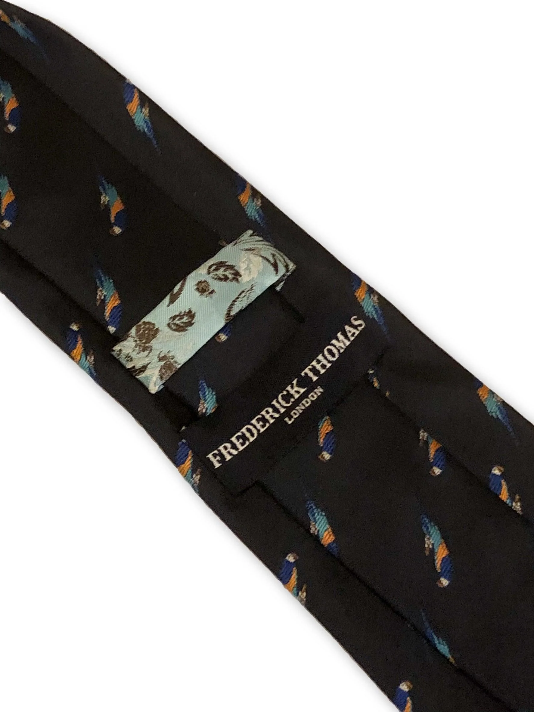 navy blue tie with blue macaw parrot print design - Image 3