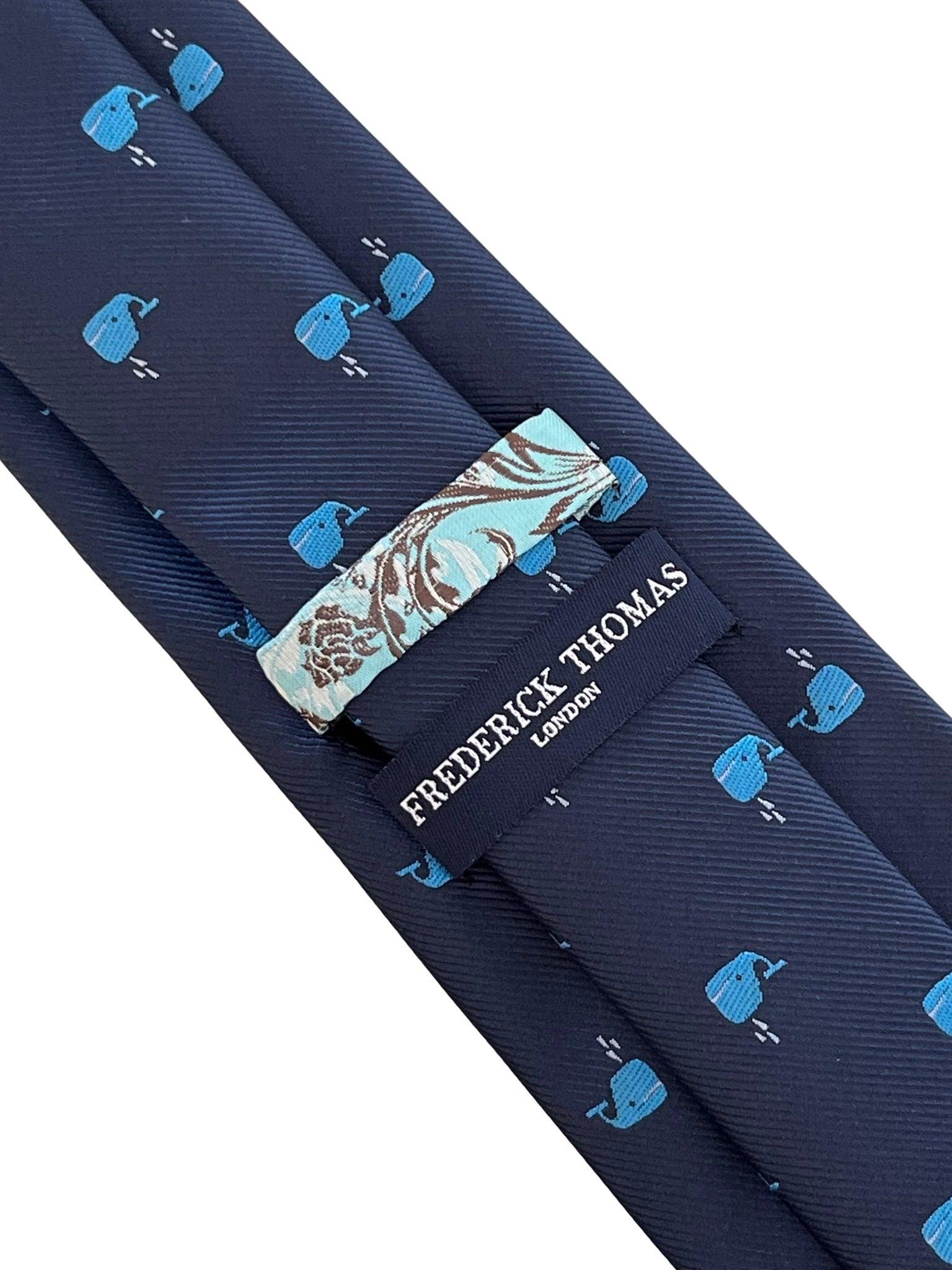 navy blue tie with blue whale design - Image 4
