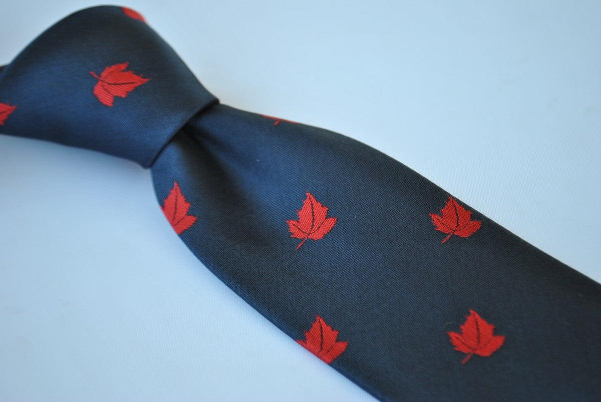 navy blue tie with canadian maple leaf design - Image 4
