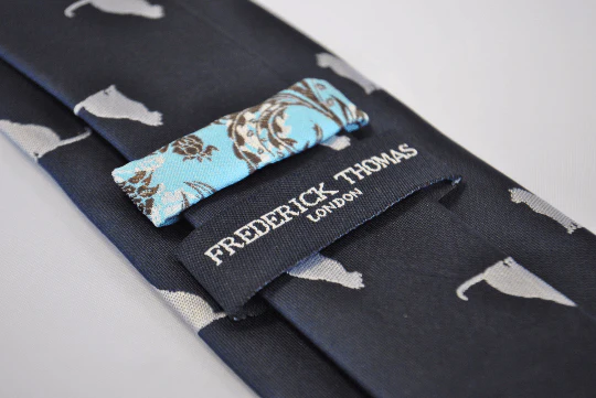 navy blue tie with cat silhouette design - Image 3