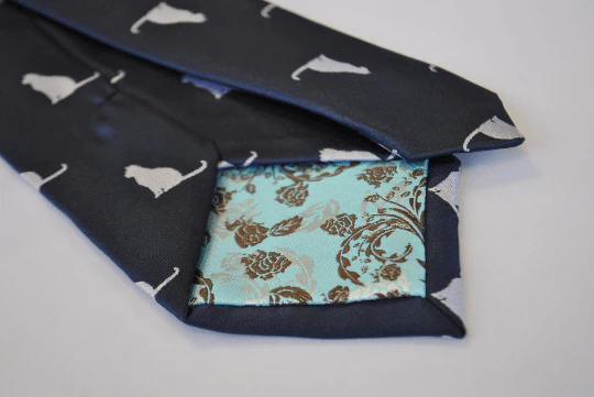 navy blue tie with cat silhouette design - Image 4