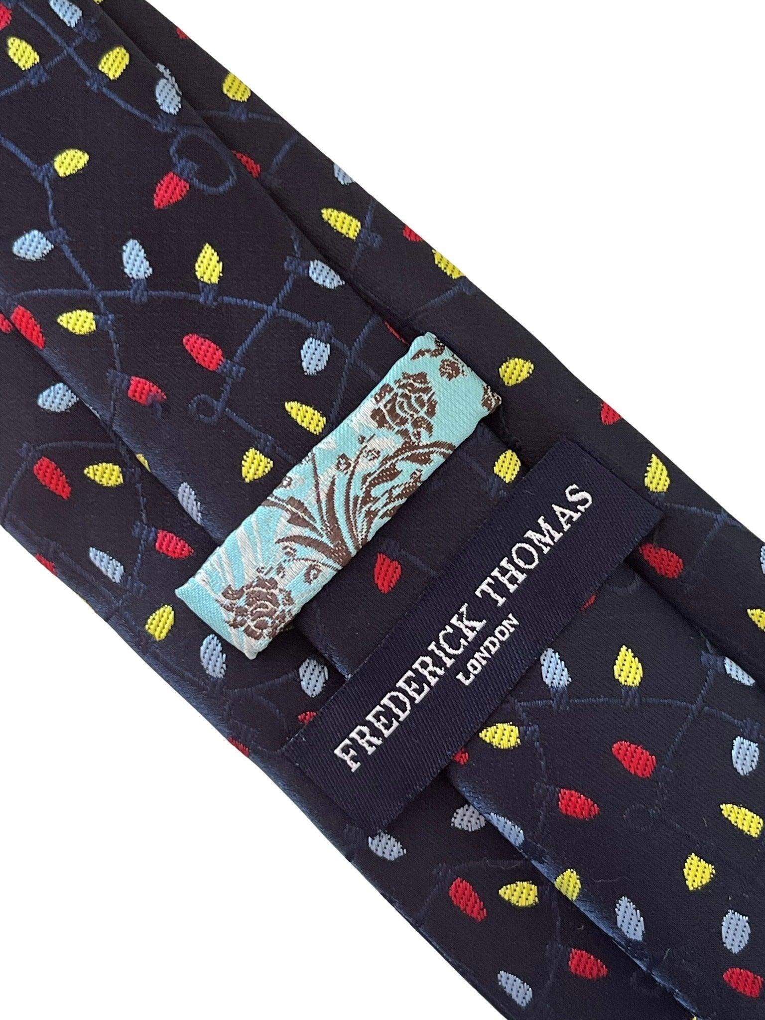 navy blue tie with Christmas lights design - Image 3