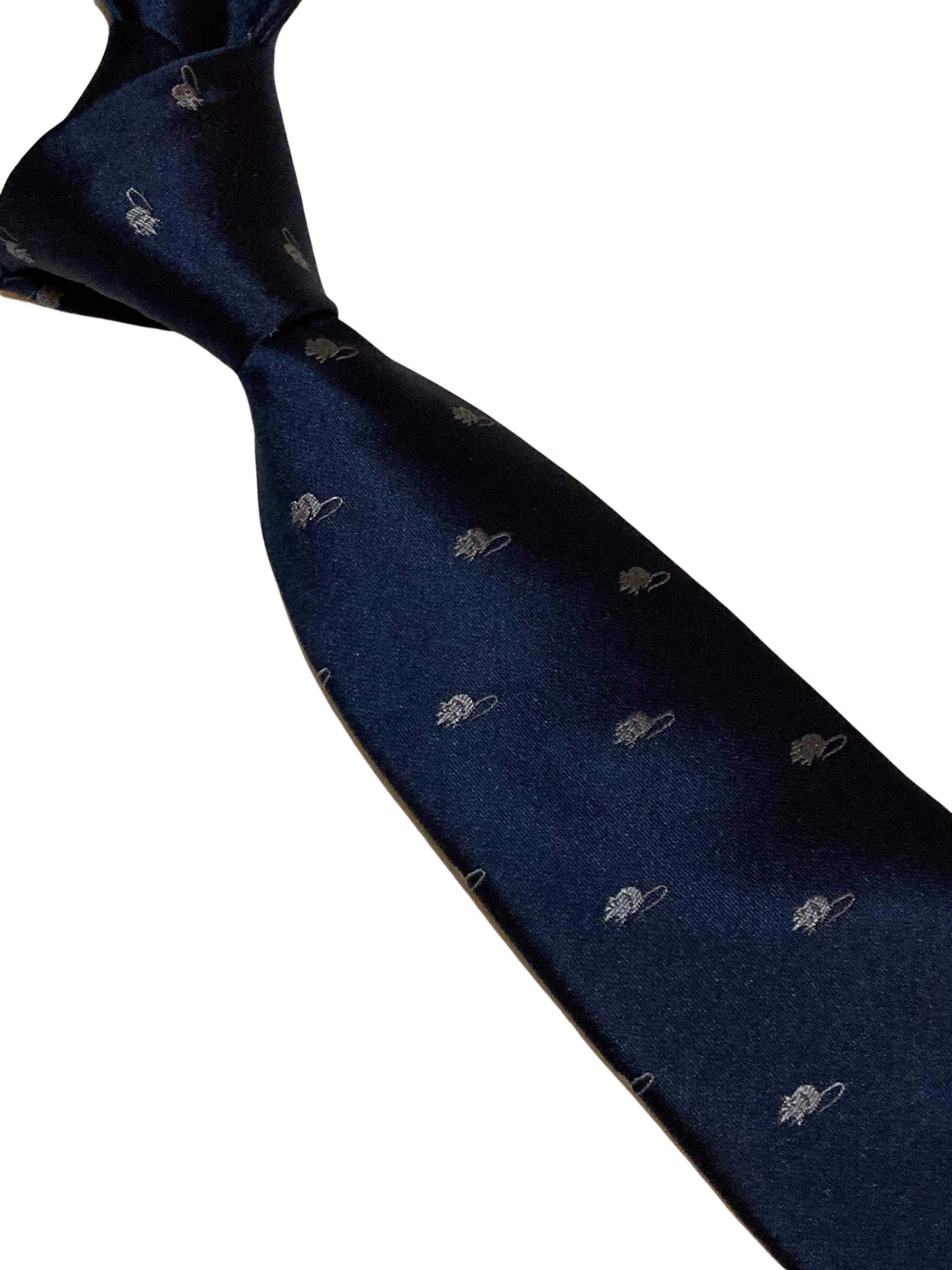 navy blue tie with cute mouse embroidered design - Image 4