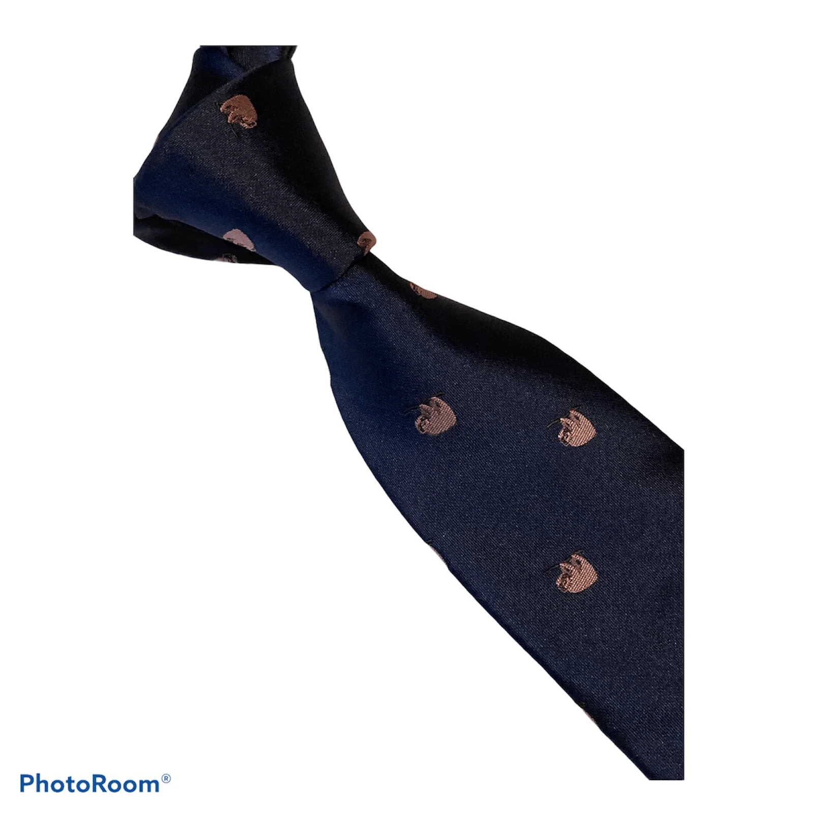navy blue tie with cute sloth embroidered design - Image 2