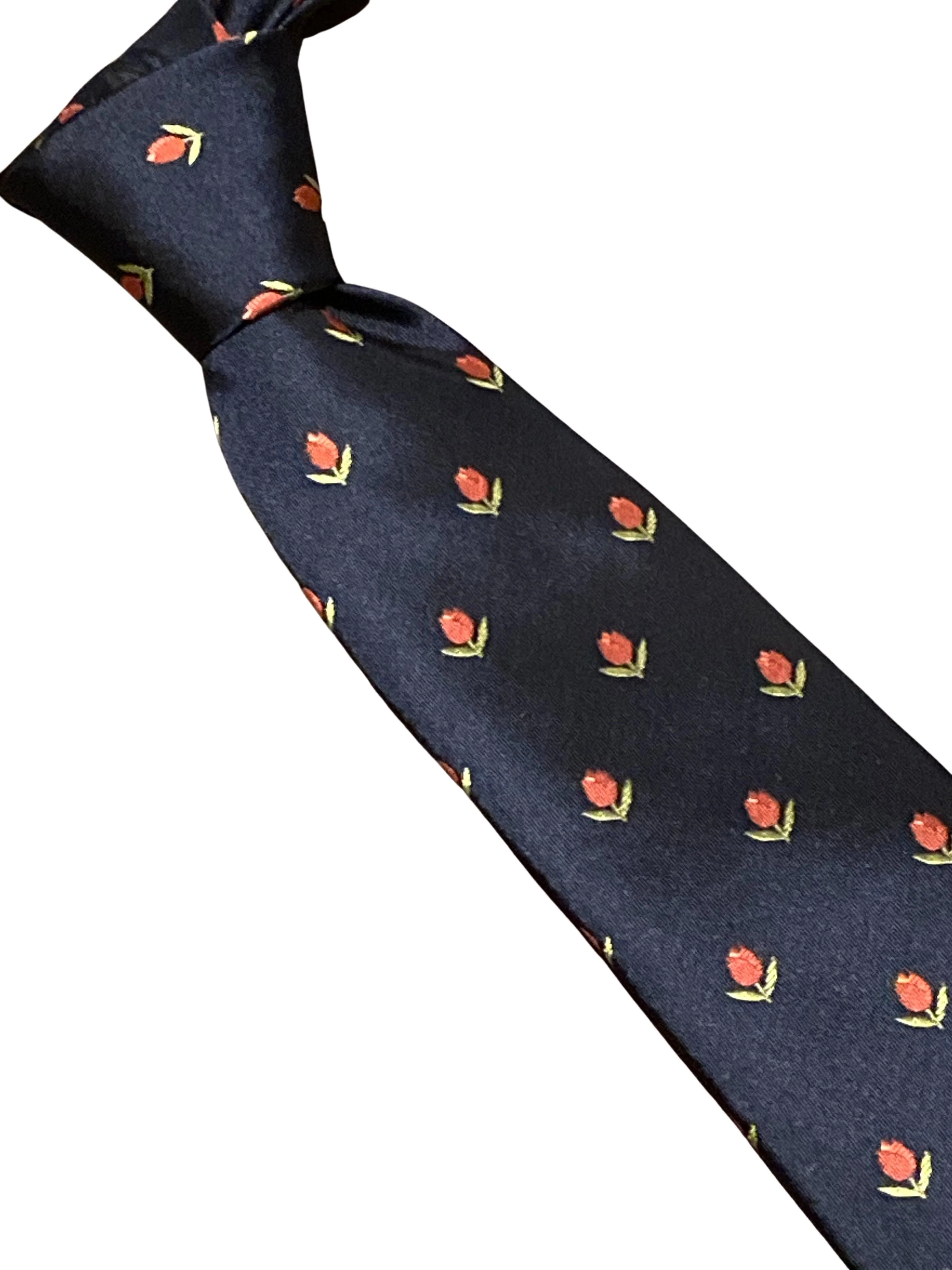navy blue tie with Dutch tulip flower embroidered design - Image 2