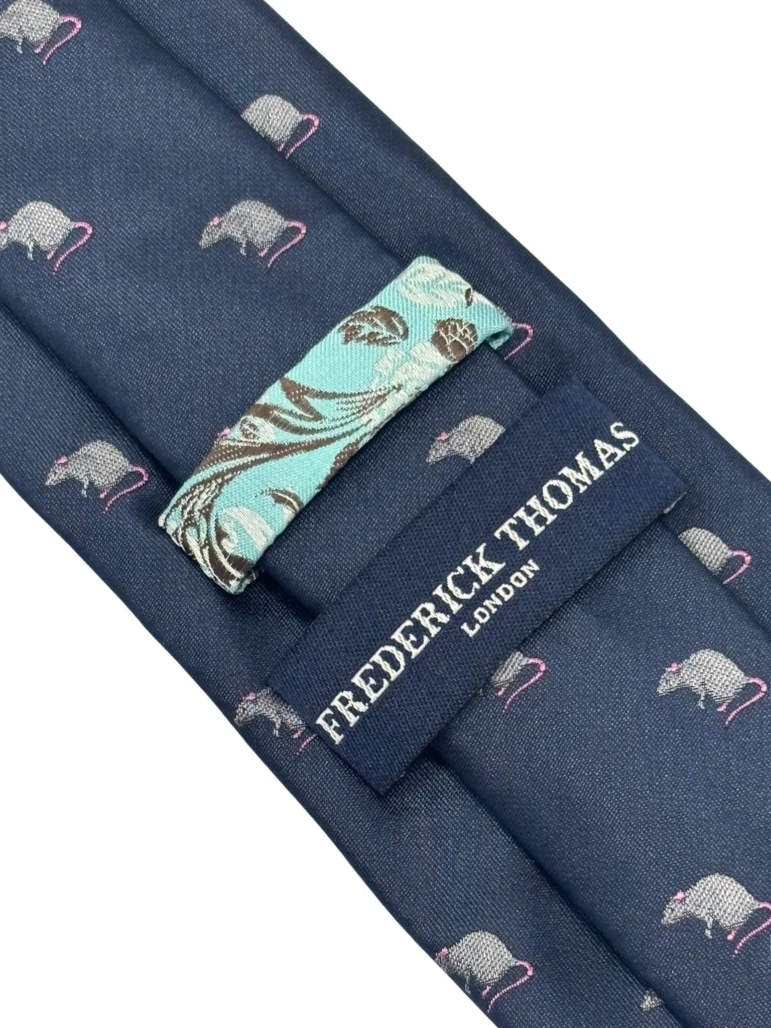 navy blue tie with embroidered rat design - Image 4