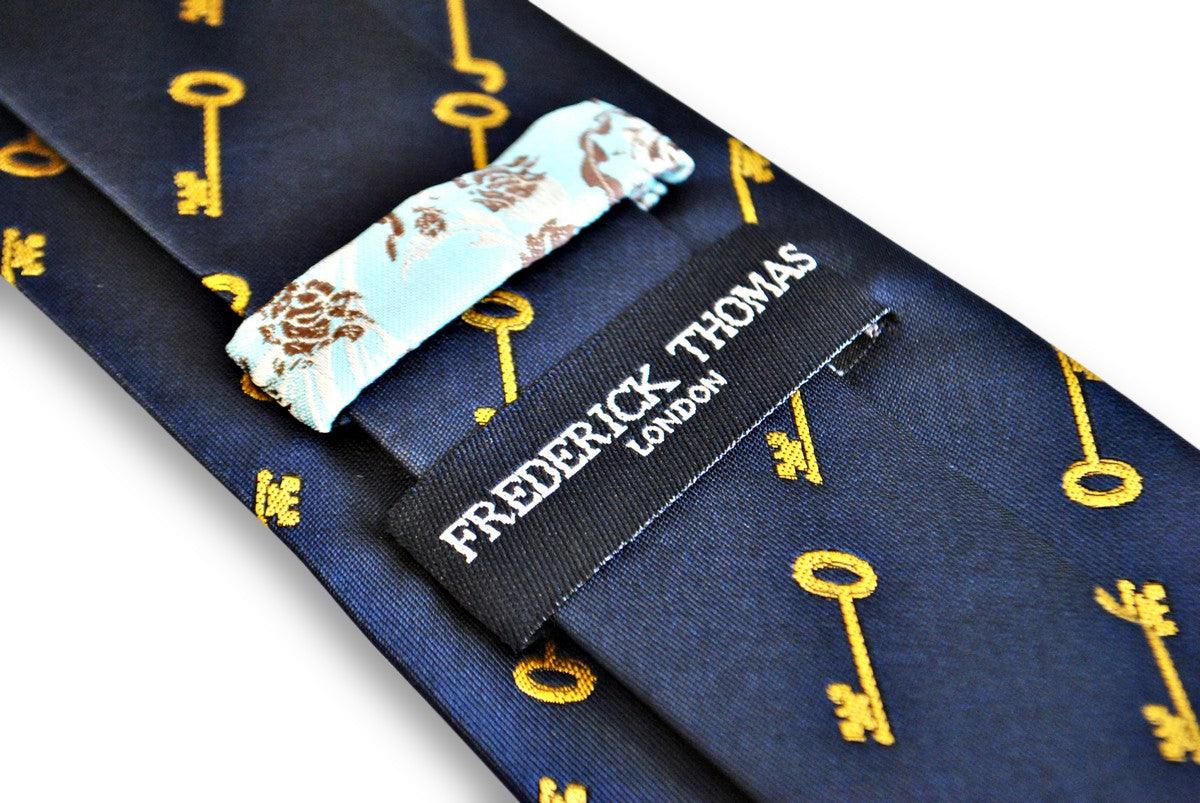 navy blue tie with gold key design - Image 2