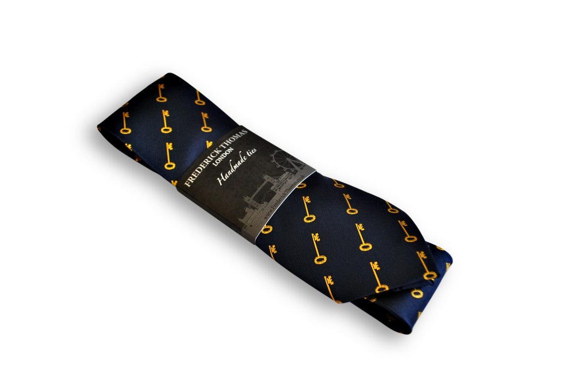 navy blue tie with gold key design - Image 3
