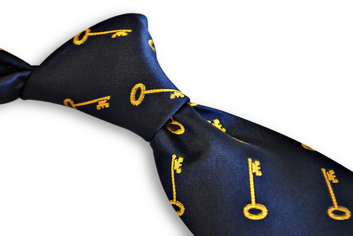 navy blue tie with gold key design - Image 4
