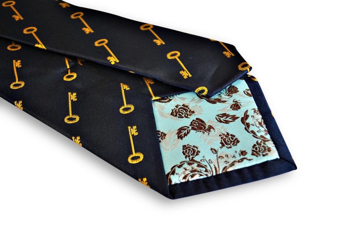 navy blue tie with gold key design - Image 5
