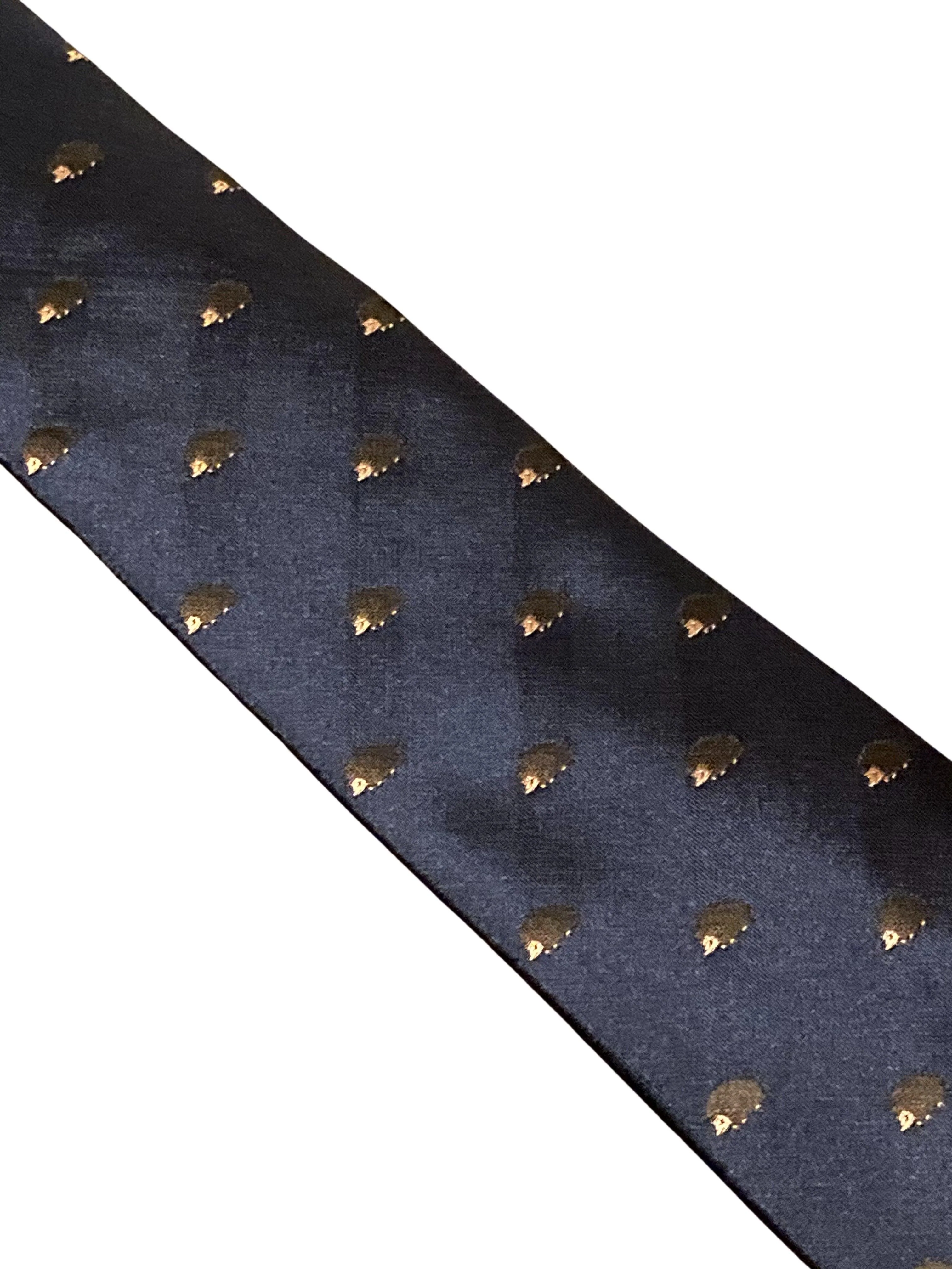 navy blue tie with hedgehog embroidered design cute - Image 2