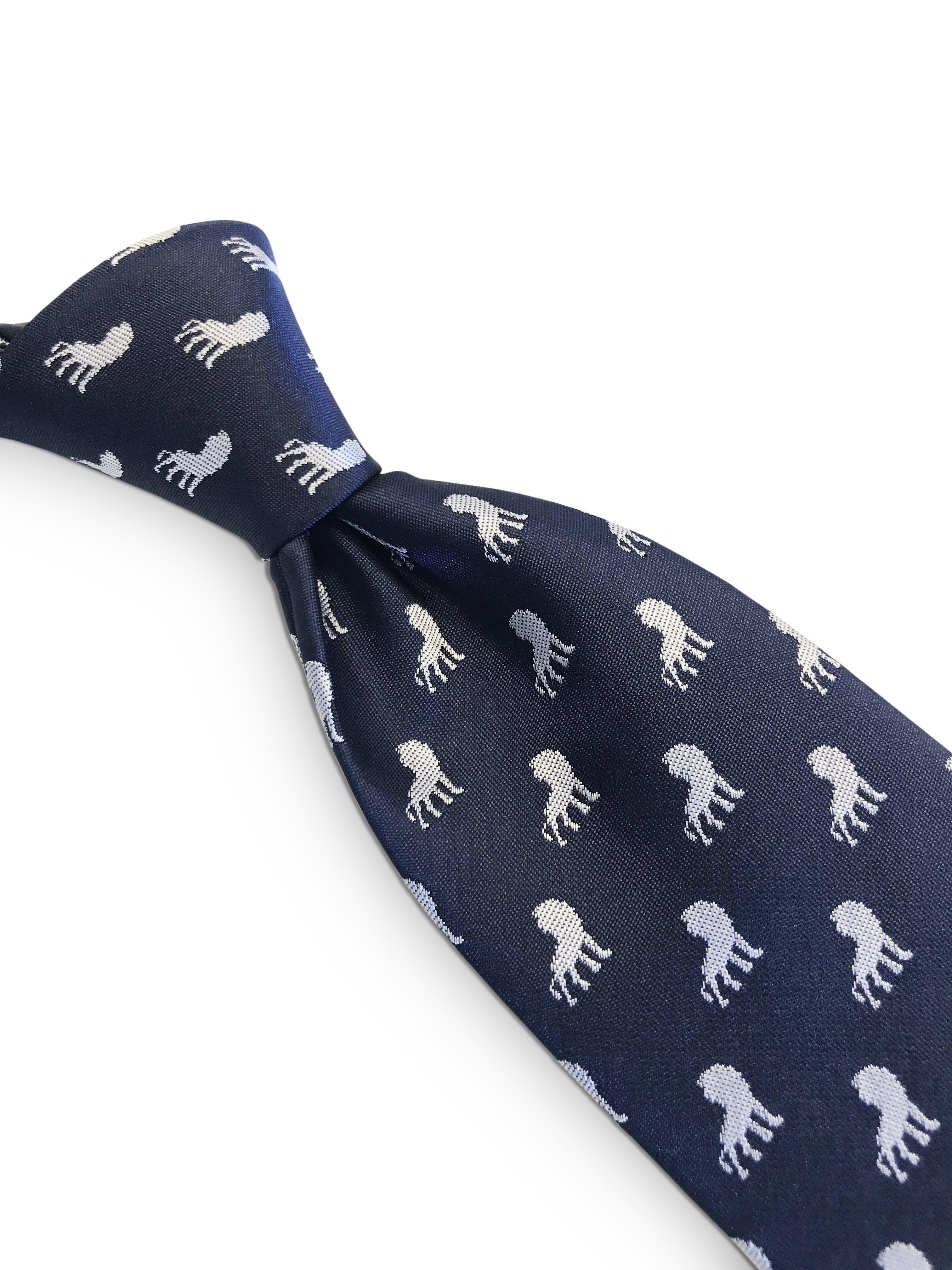 navy blue tie with lion print design - Image 4