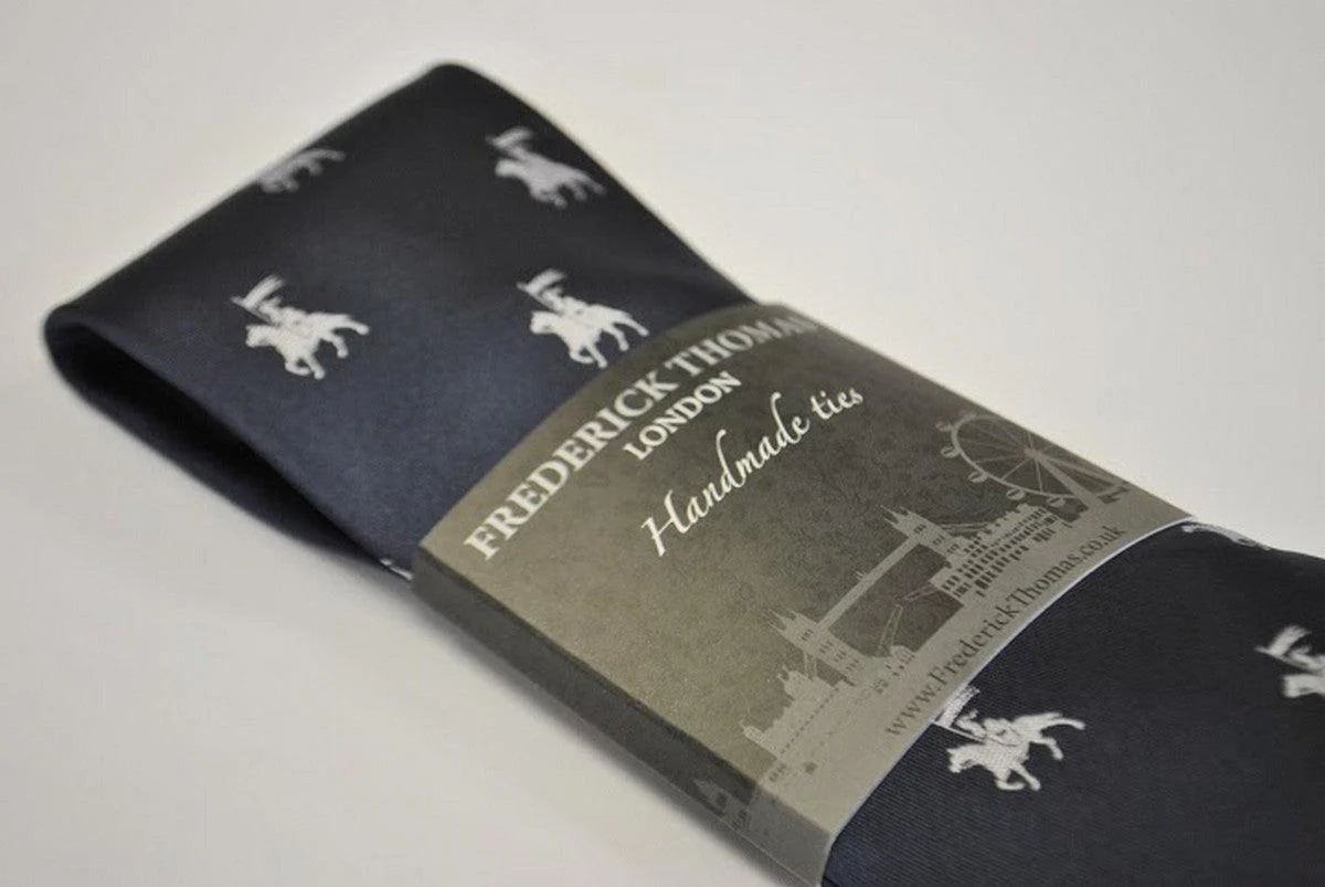 navy blue tie with medieval knight jousting pattern - Image 4