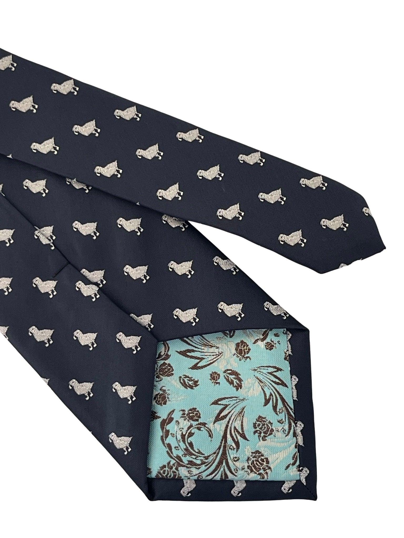 navy blue tie with puffin bird design - Image 4