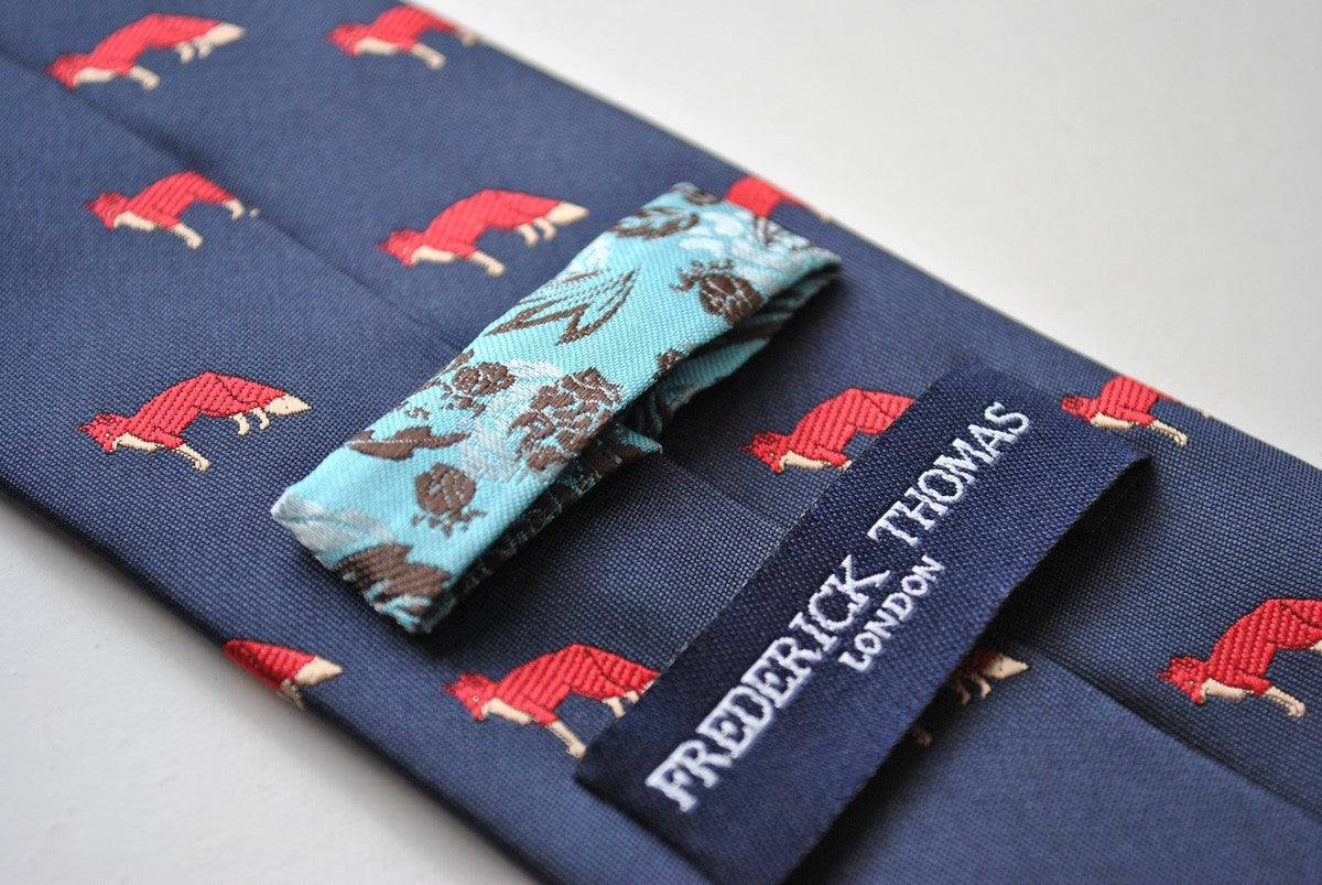 navy blue tie with red fox print design - Image 2