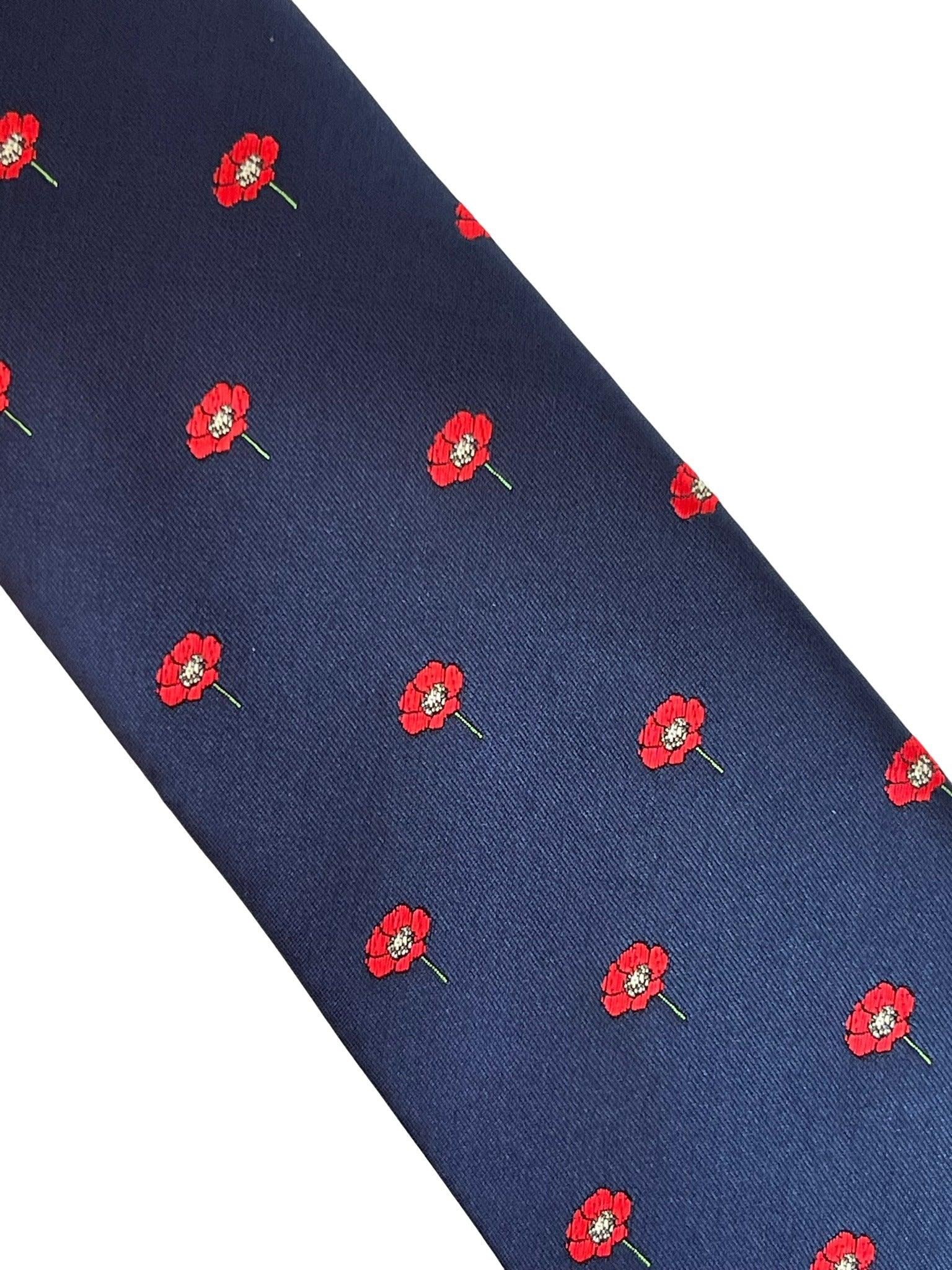navy blue tie with red poppy flower design - Image 2