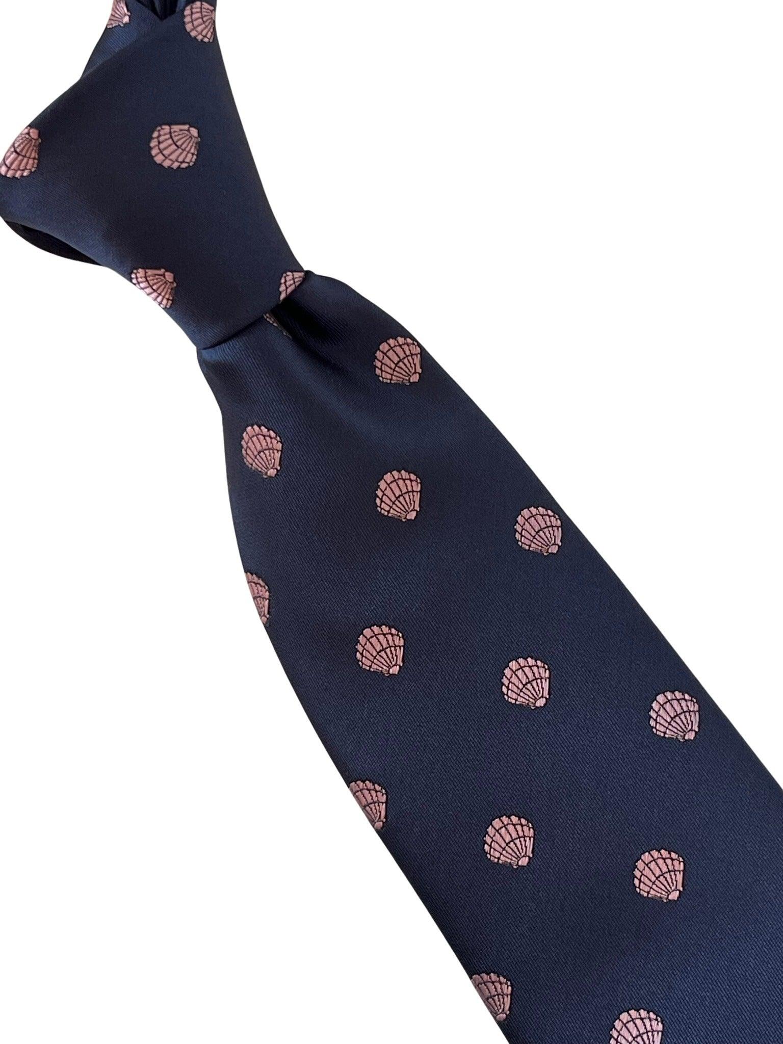 navy blue tie with seashell clam design - Image 5