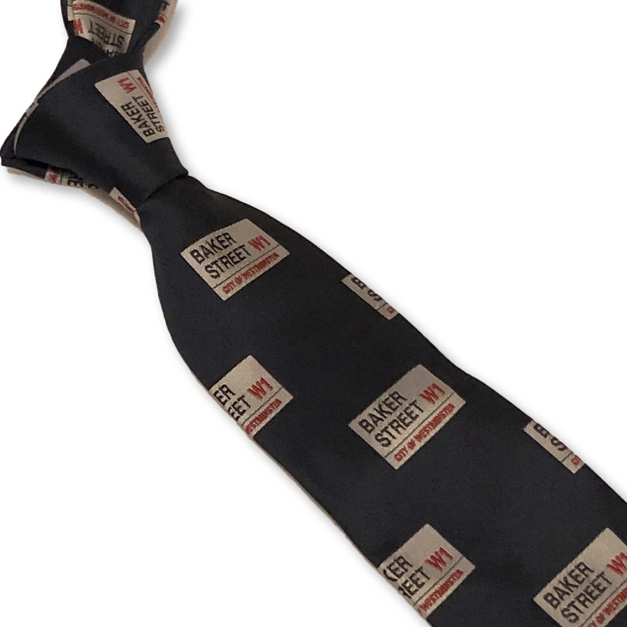 navy blue tie with sherlock holmes baker street print design - Image 4