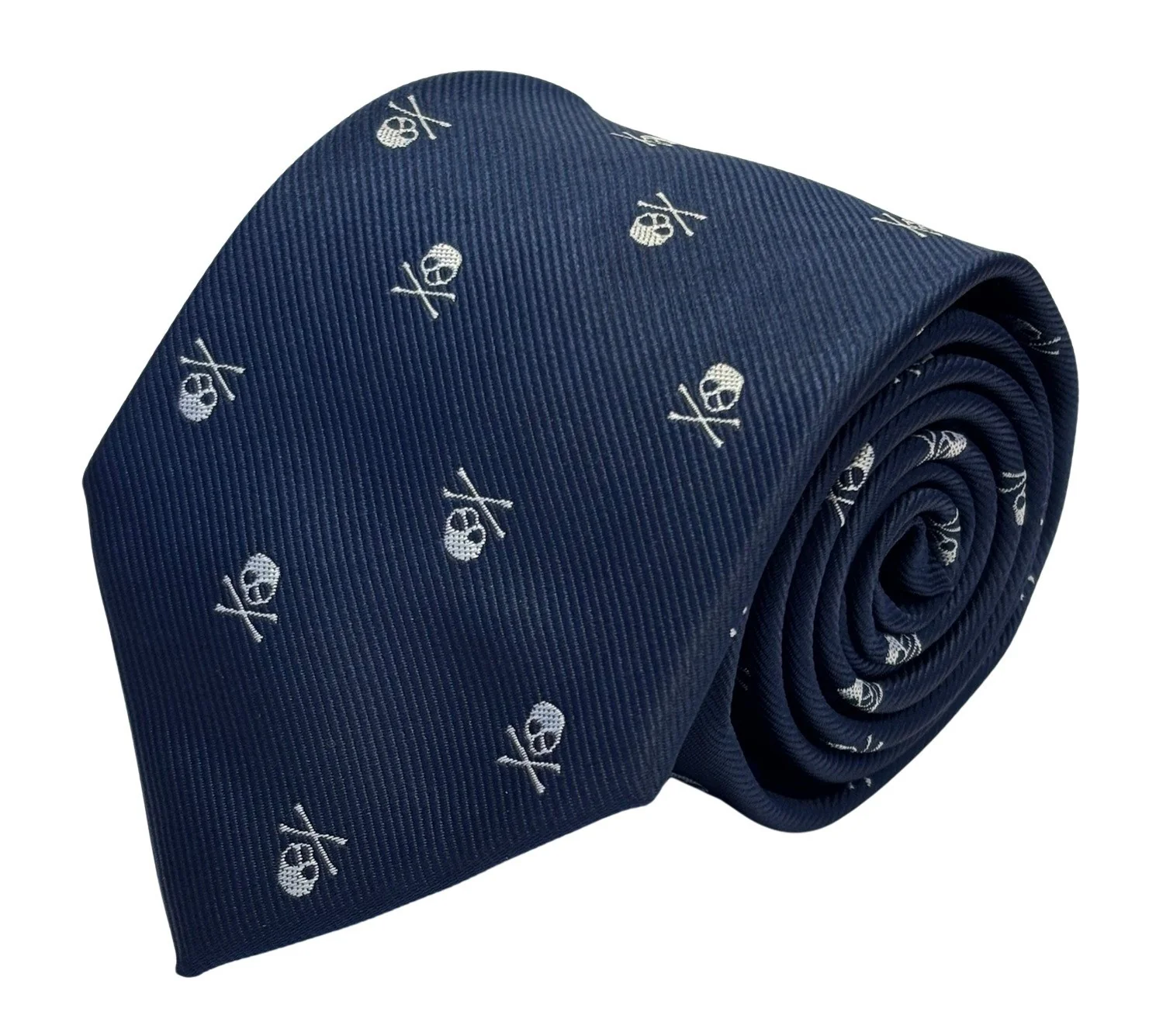 navy blue tie with white skull and crossbone design - Image 2