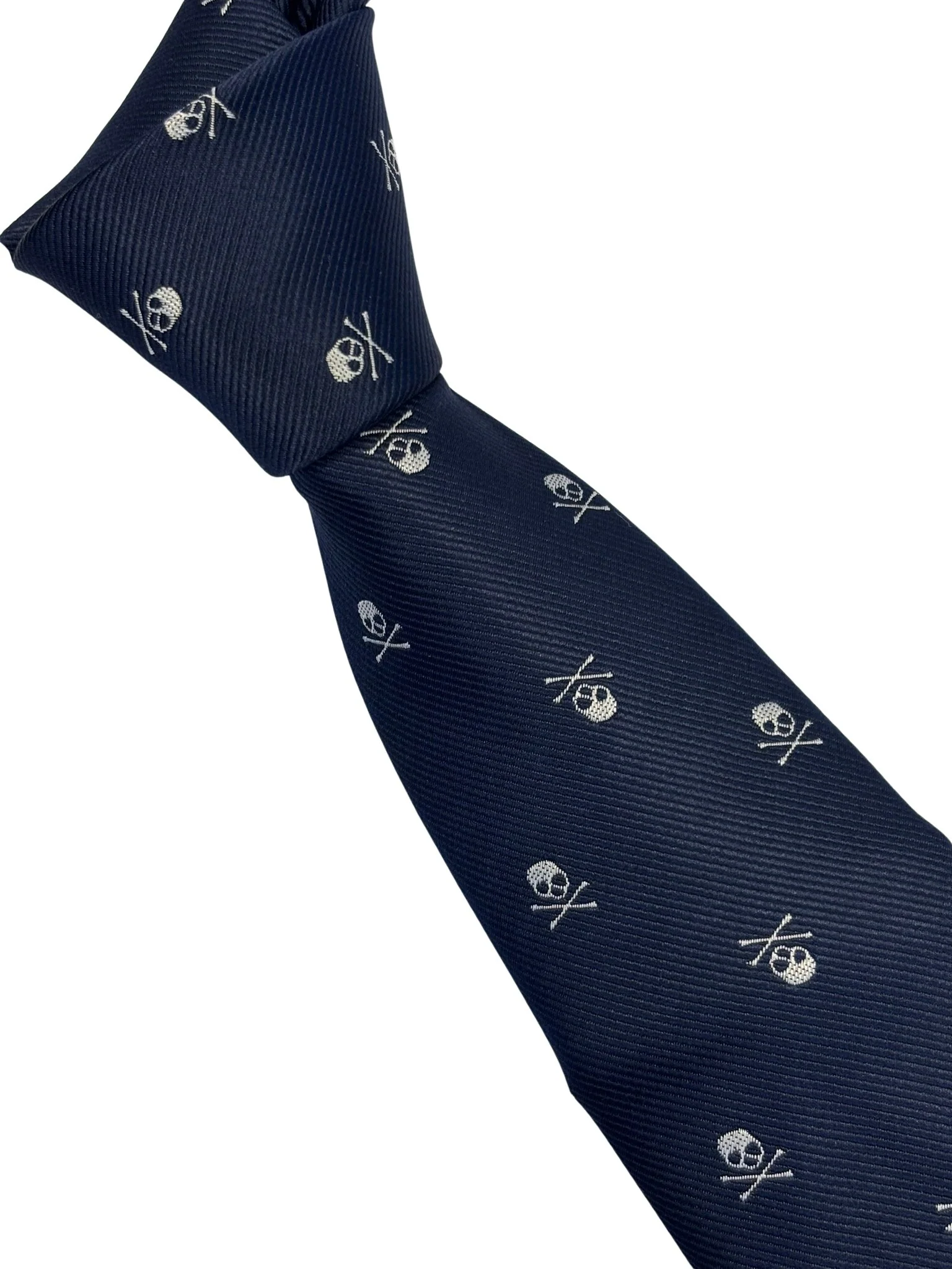 navy blue tie with white skull and crossbone design - Image 6