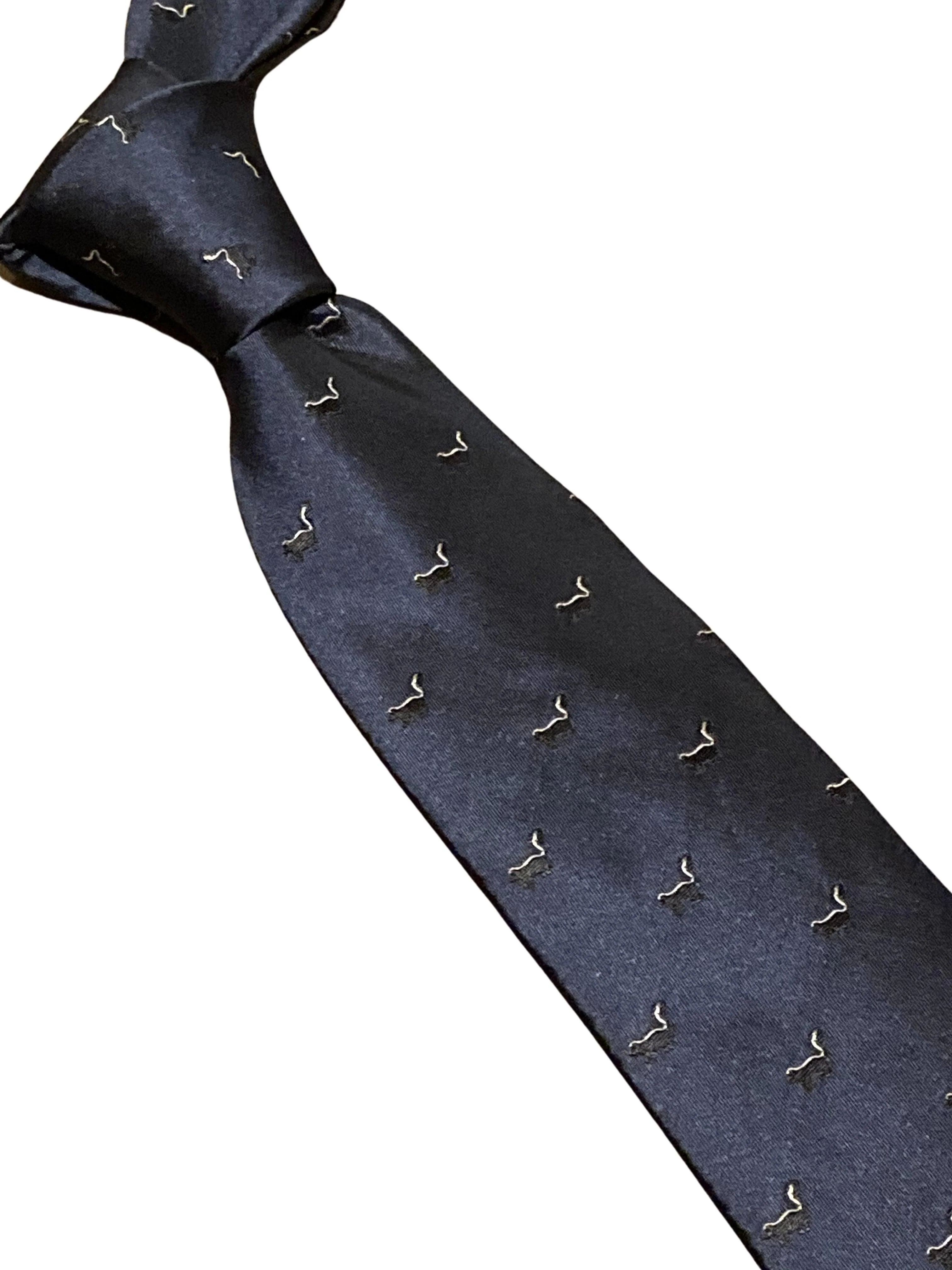 navy blue tie with skunk embroidered design - Image 4